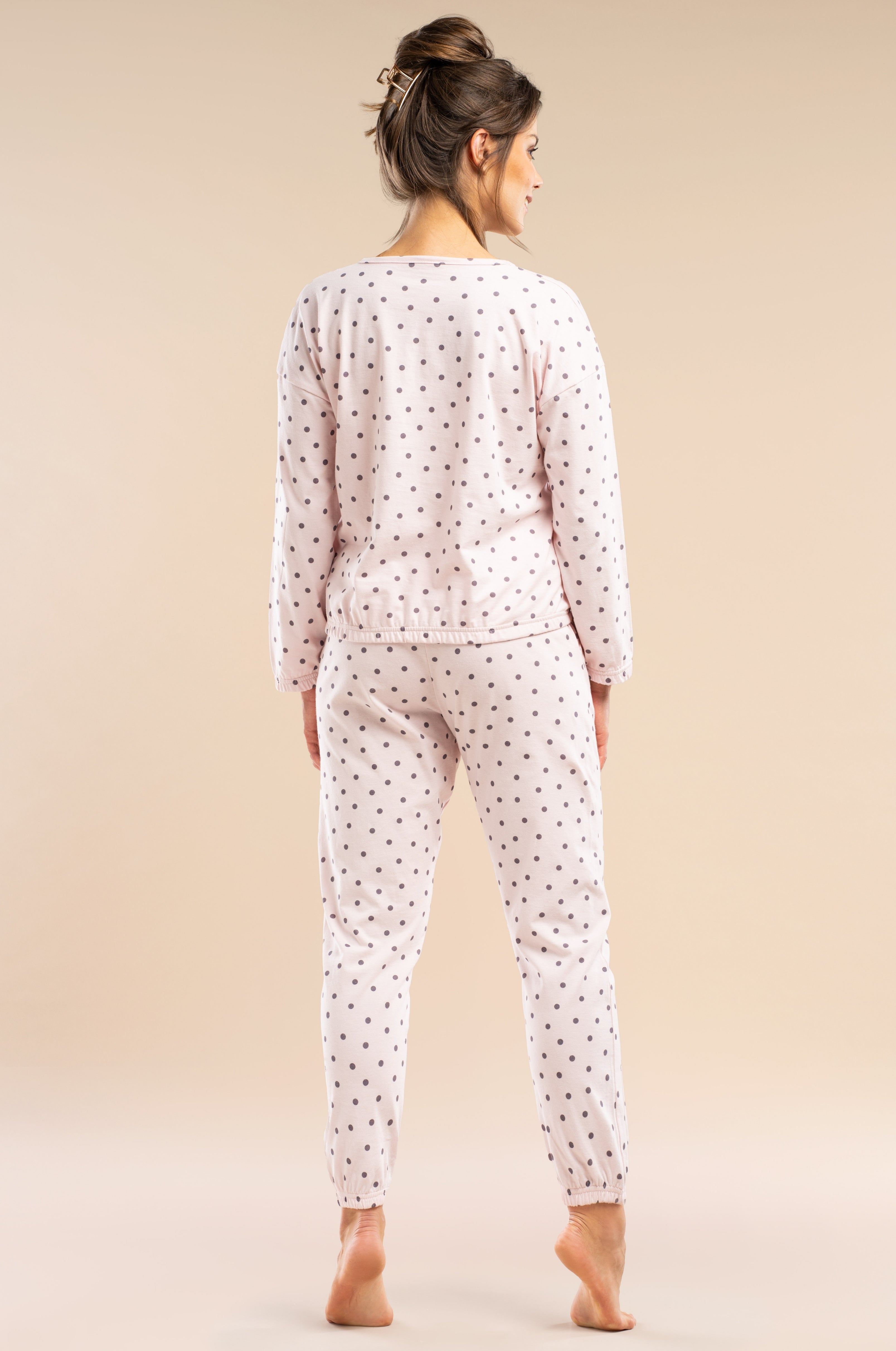 Baumwoll-Schlafanzug-Damen-Punkte-Print-Rückansicht