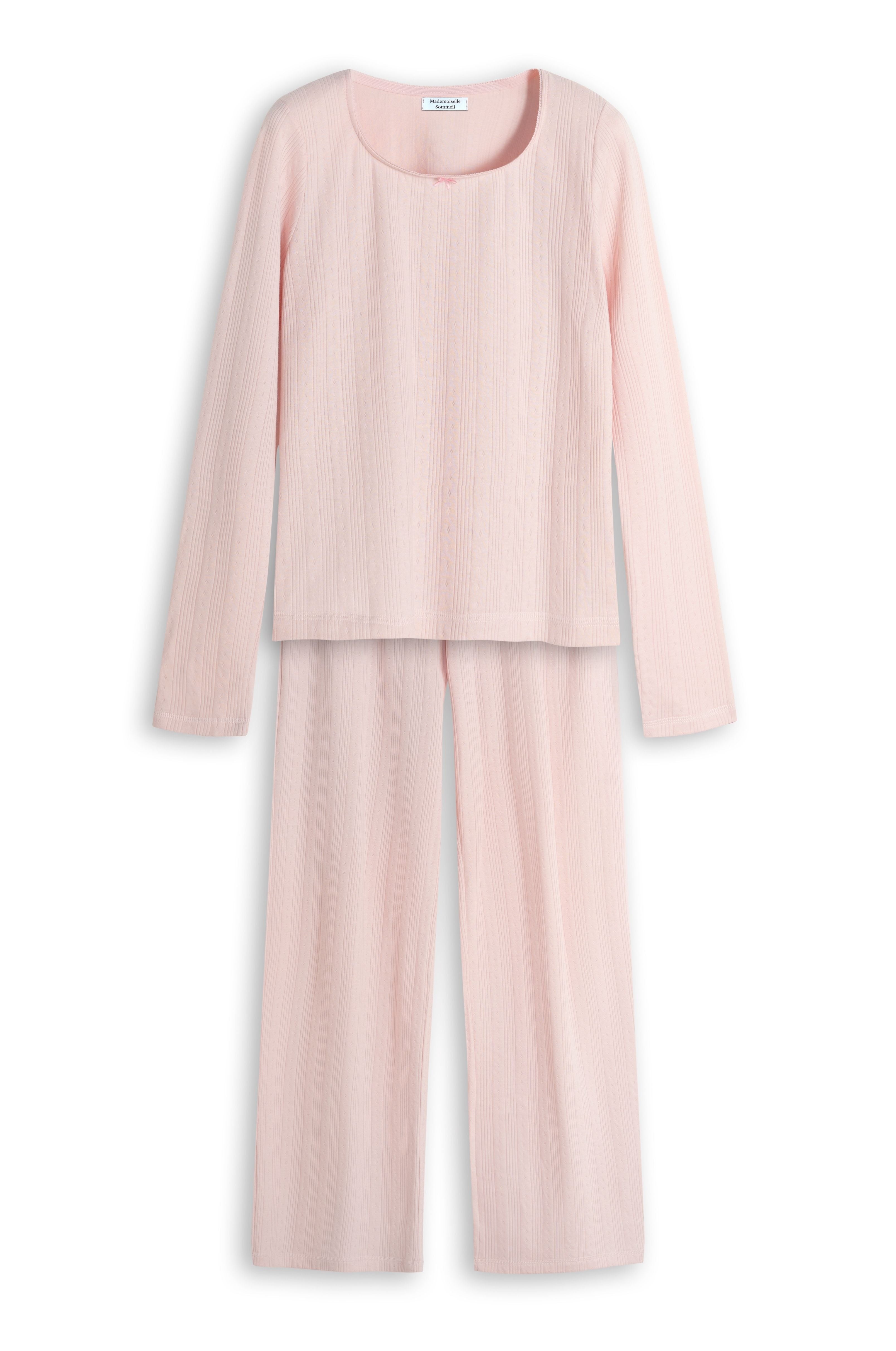 Rosé Pointelle-Pyjama für Damen mit langem Arm