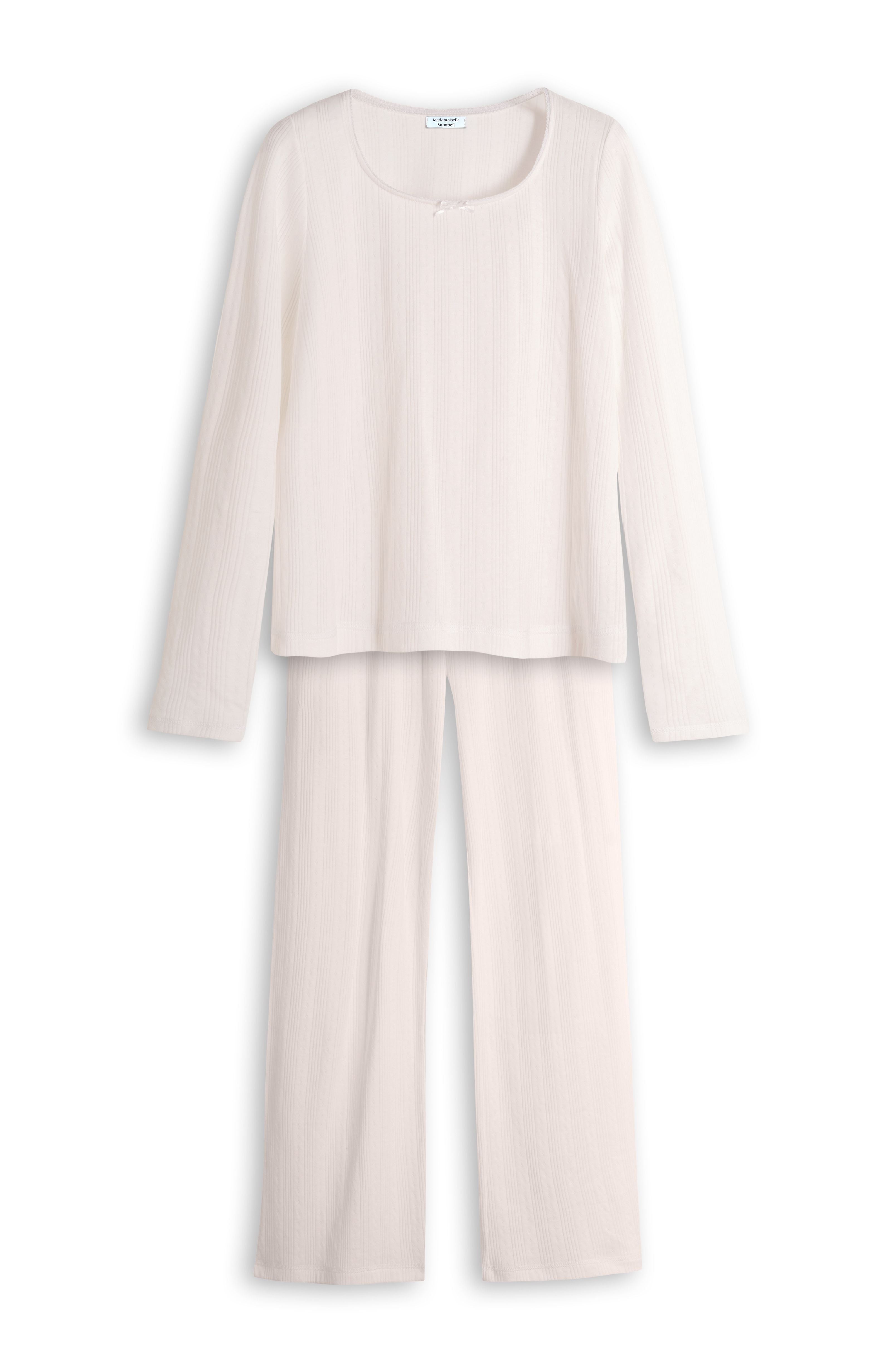 Weißer Pointelle-Baumwoll-Pyjama für Damen