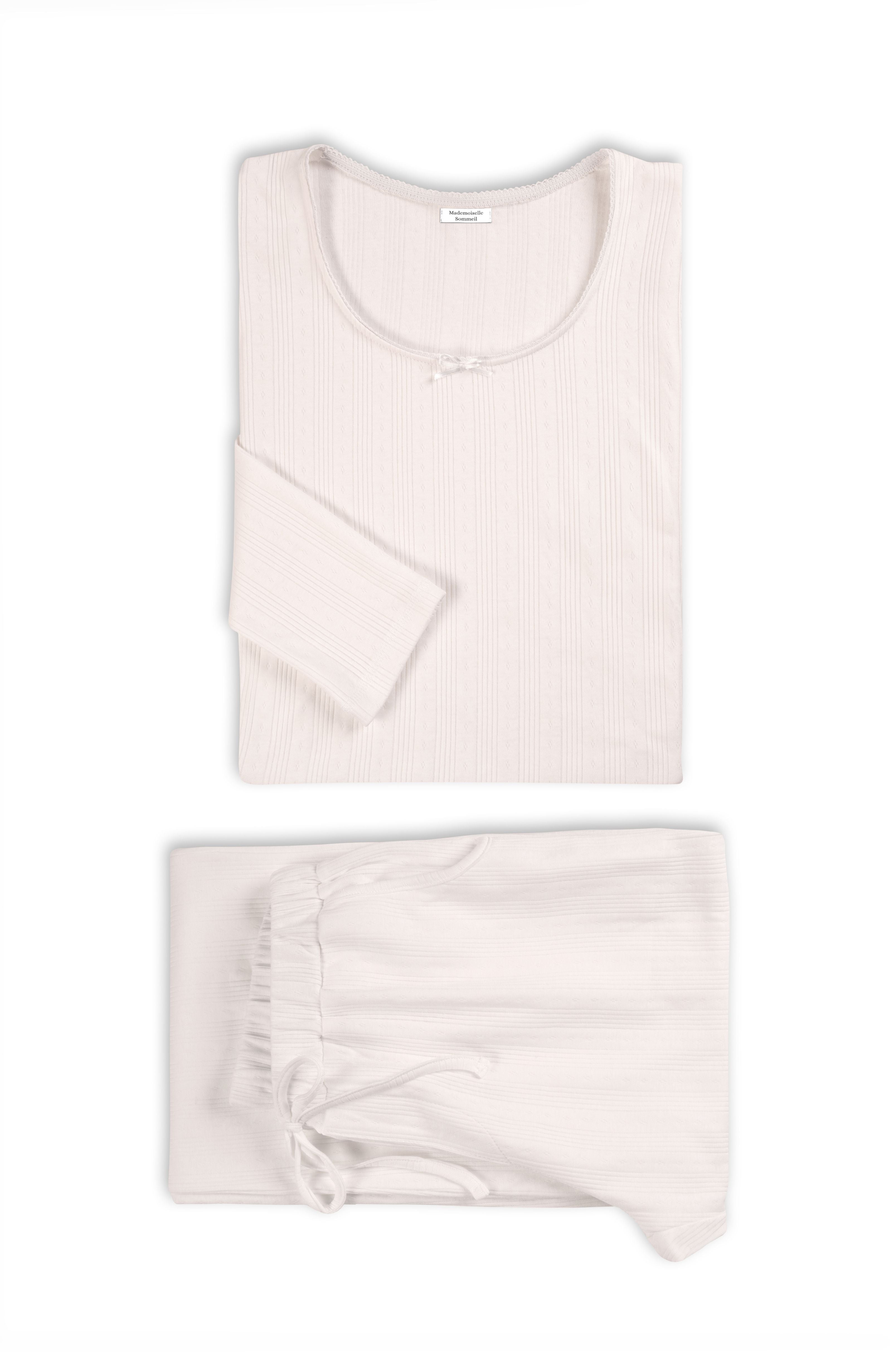 Weißer Pointelle-Baumwoll-Pyjama für Damen