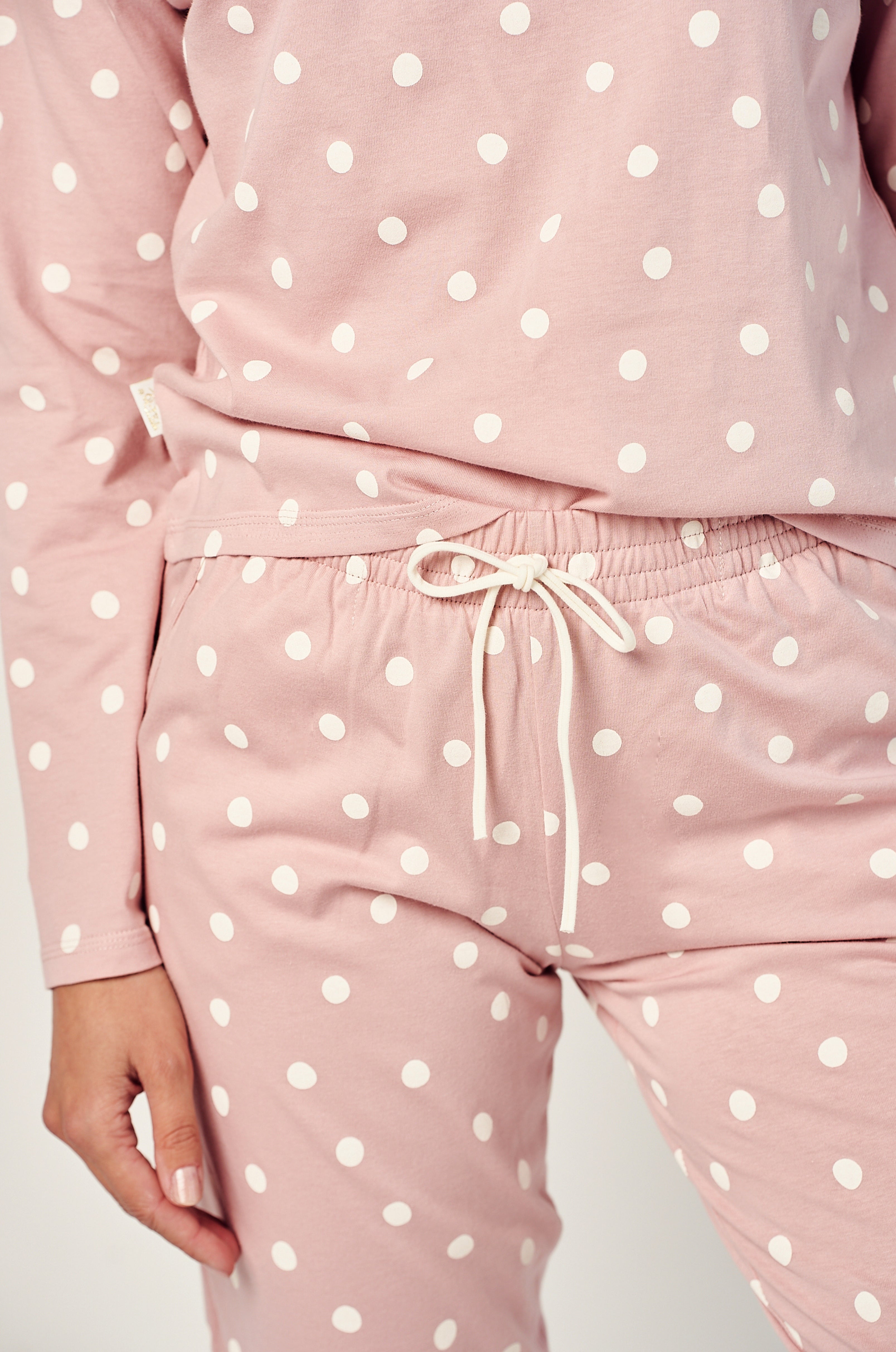 Capri-Pyjama-Damen-Altrosa-Punkte-Hose-Detail