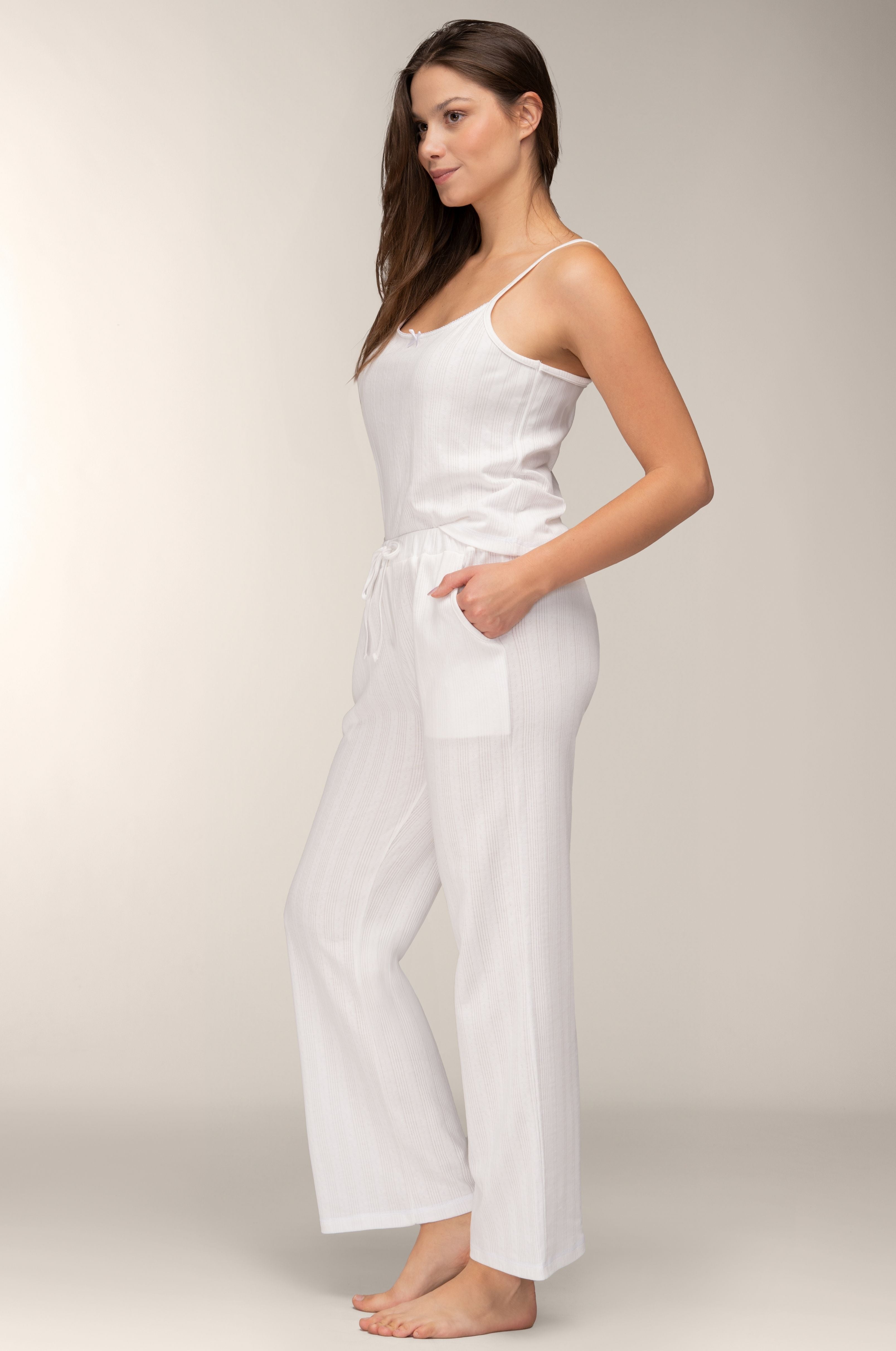 Camisole-Pyjama in Weiß aus Pointelle-Baumwolle