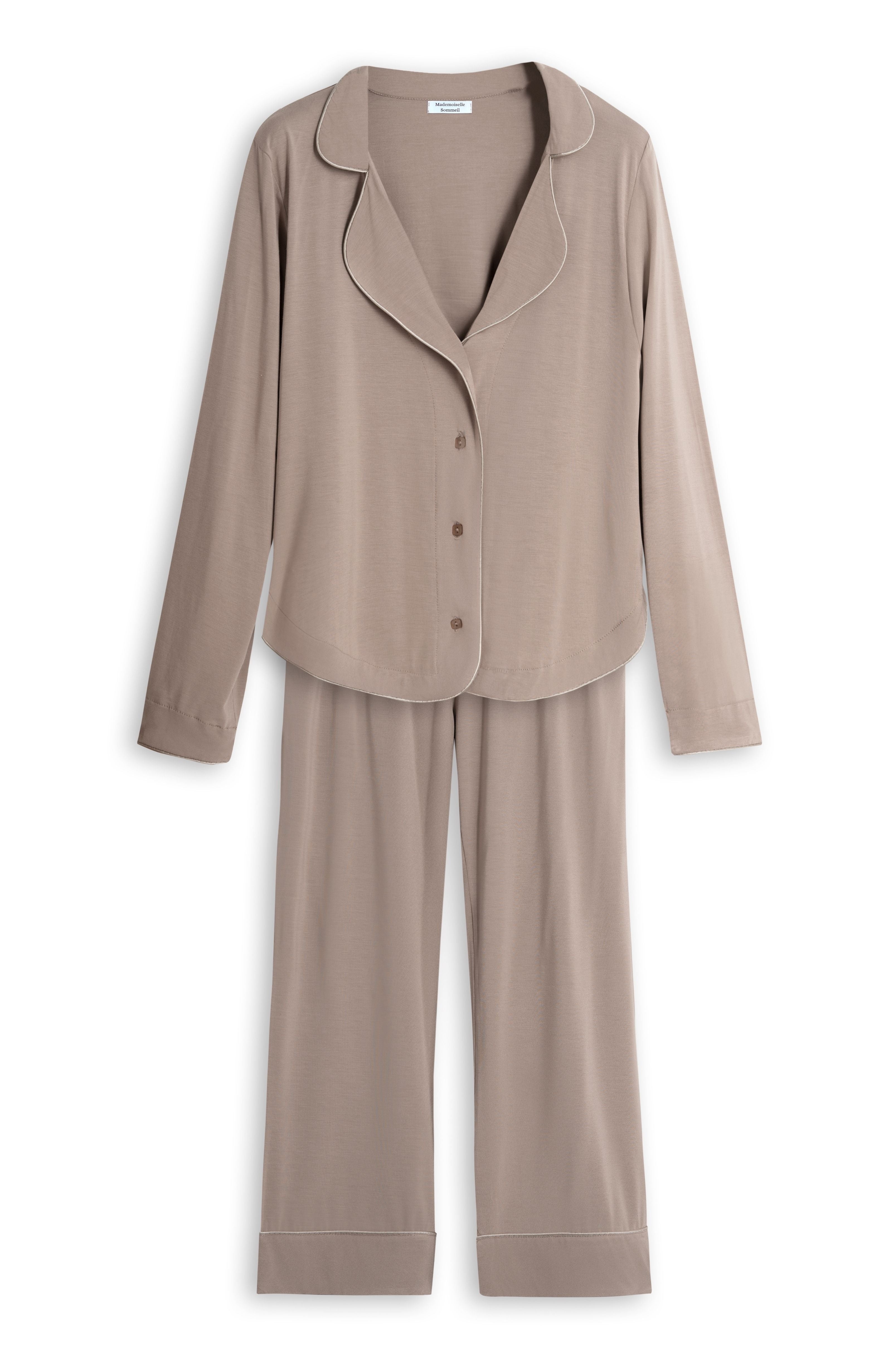 Damen Pyjama – Hemdbluse & Hose aus EcoVero™ Viskose, Farbe Mocca