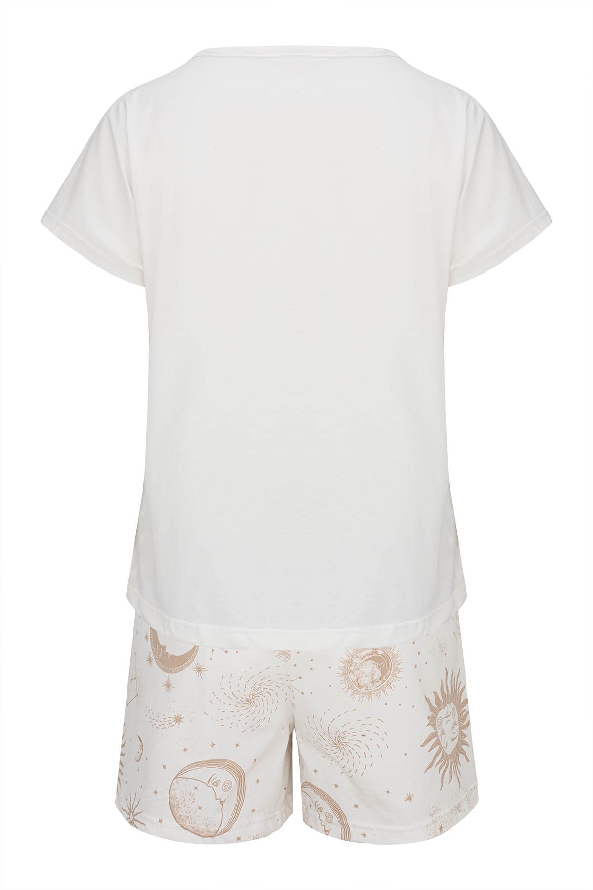 Kurzarm-Shorty-Pyjama-Damen-Basicshirt-Shorts-Himmelsprint-Rückansicht-Freigestellt