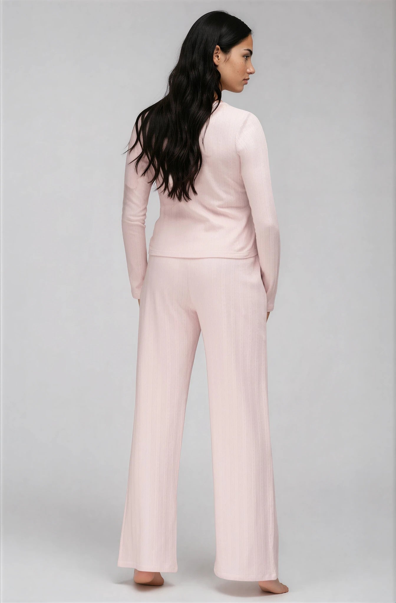 Rosé Pointelle-Pyjama für Damen mit langem Arm