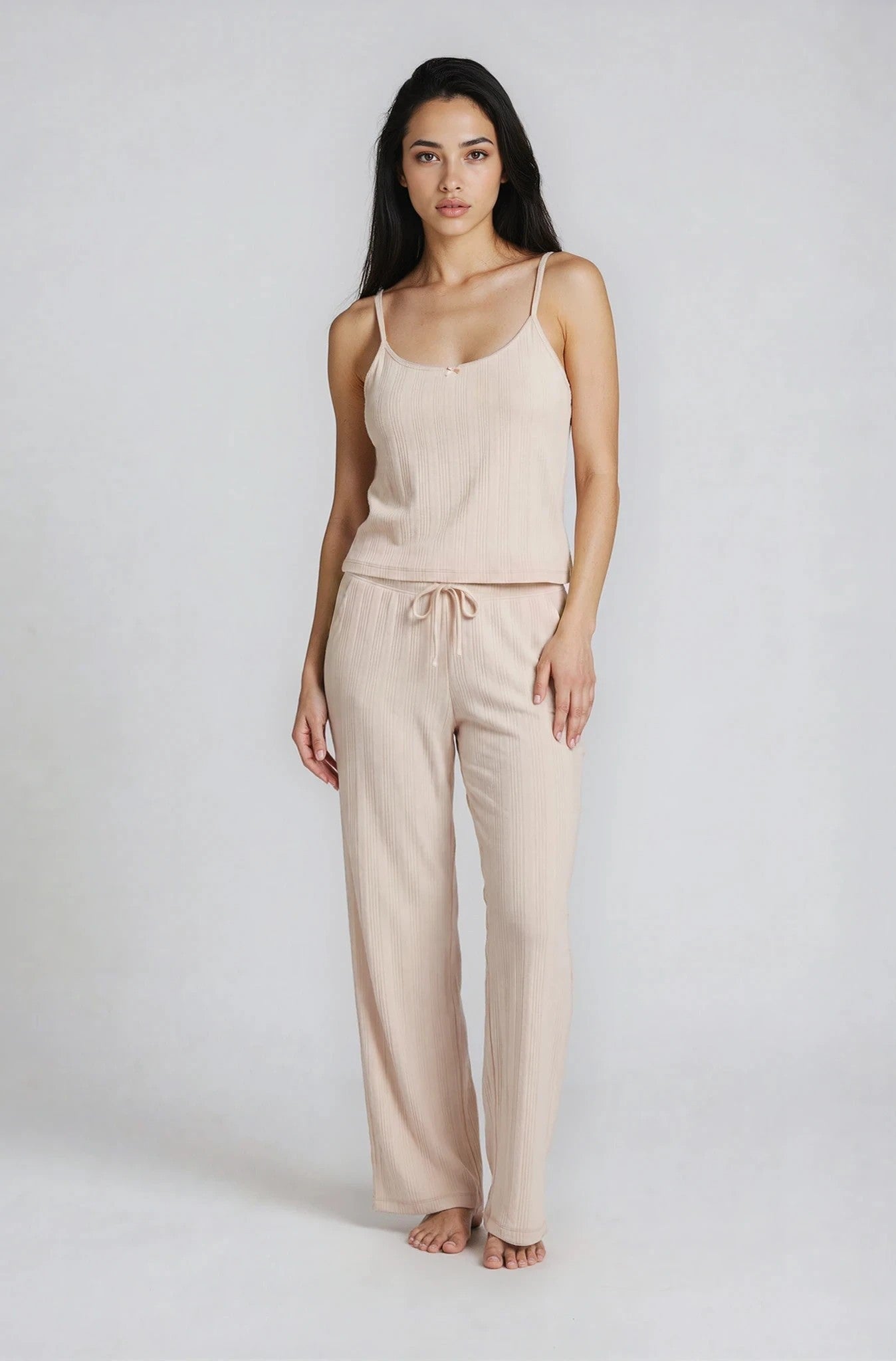 Camisole-Pyjama in Creme aus Pointelle-Baumwolle