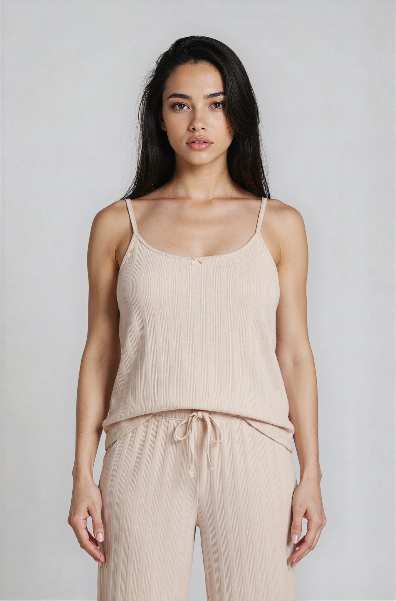 Camisole-Pyjama in Creme aus Pointelle-Baumwolle