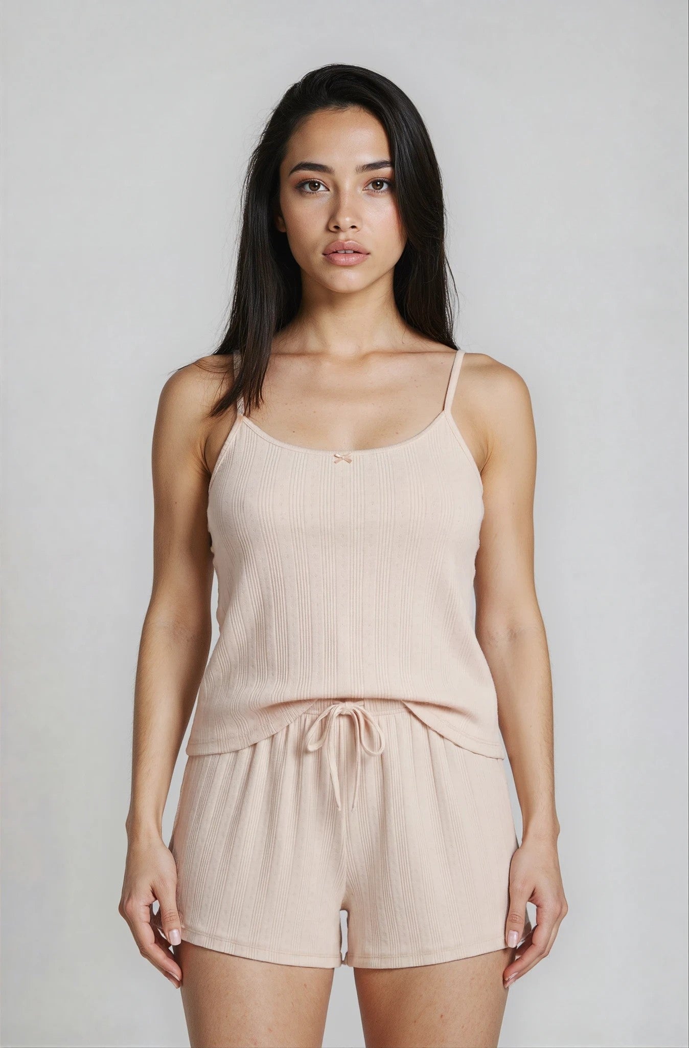 Shorty-Pyjama aus Pointelle-Baumwolle in Naturbeige