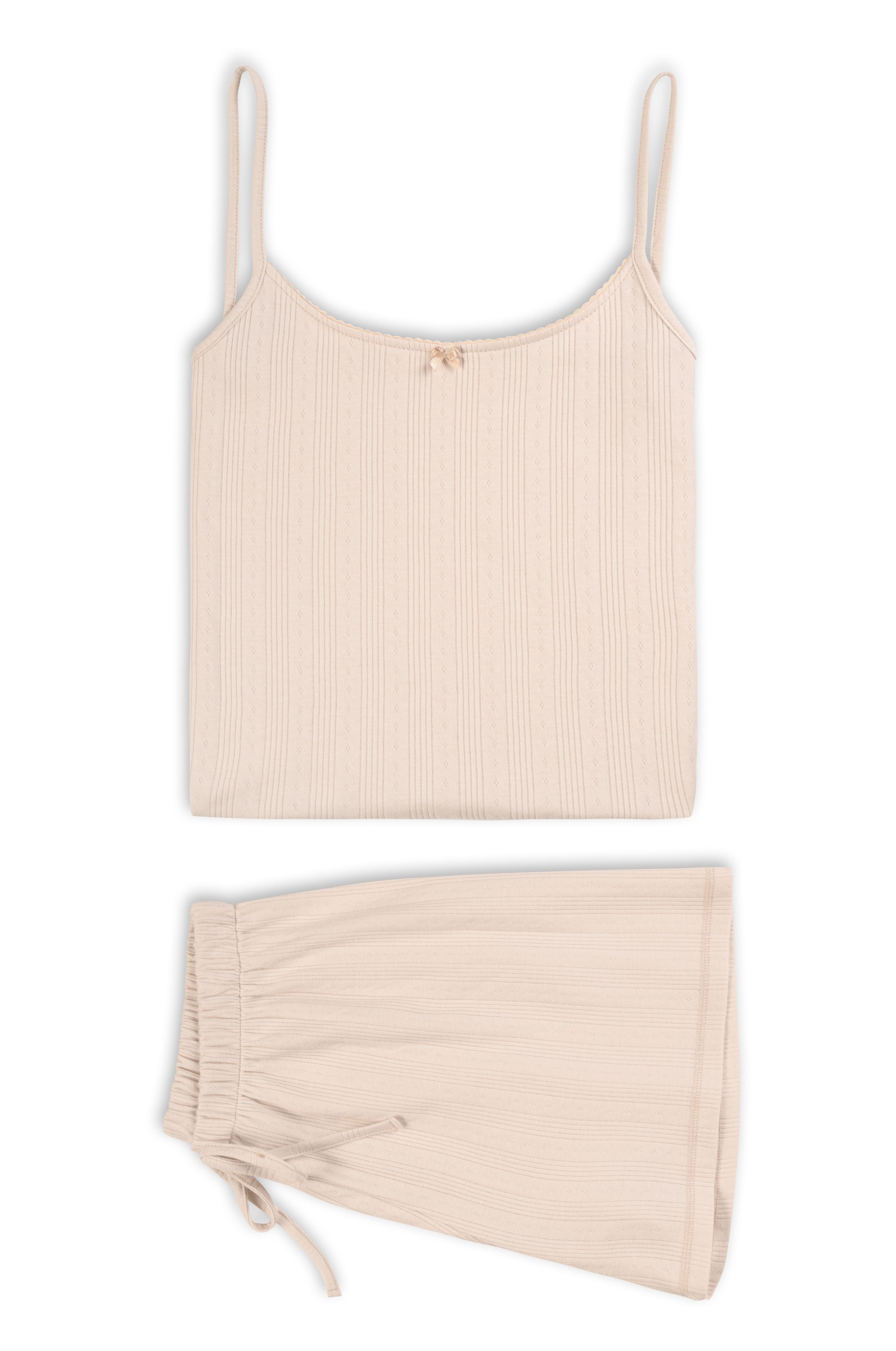 Shorty-Pyjama aus Pointelle-Baumwolle in Naturbeige