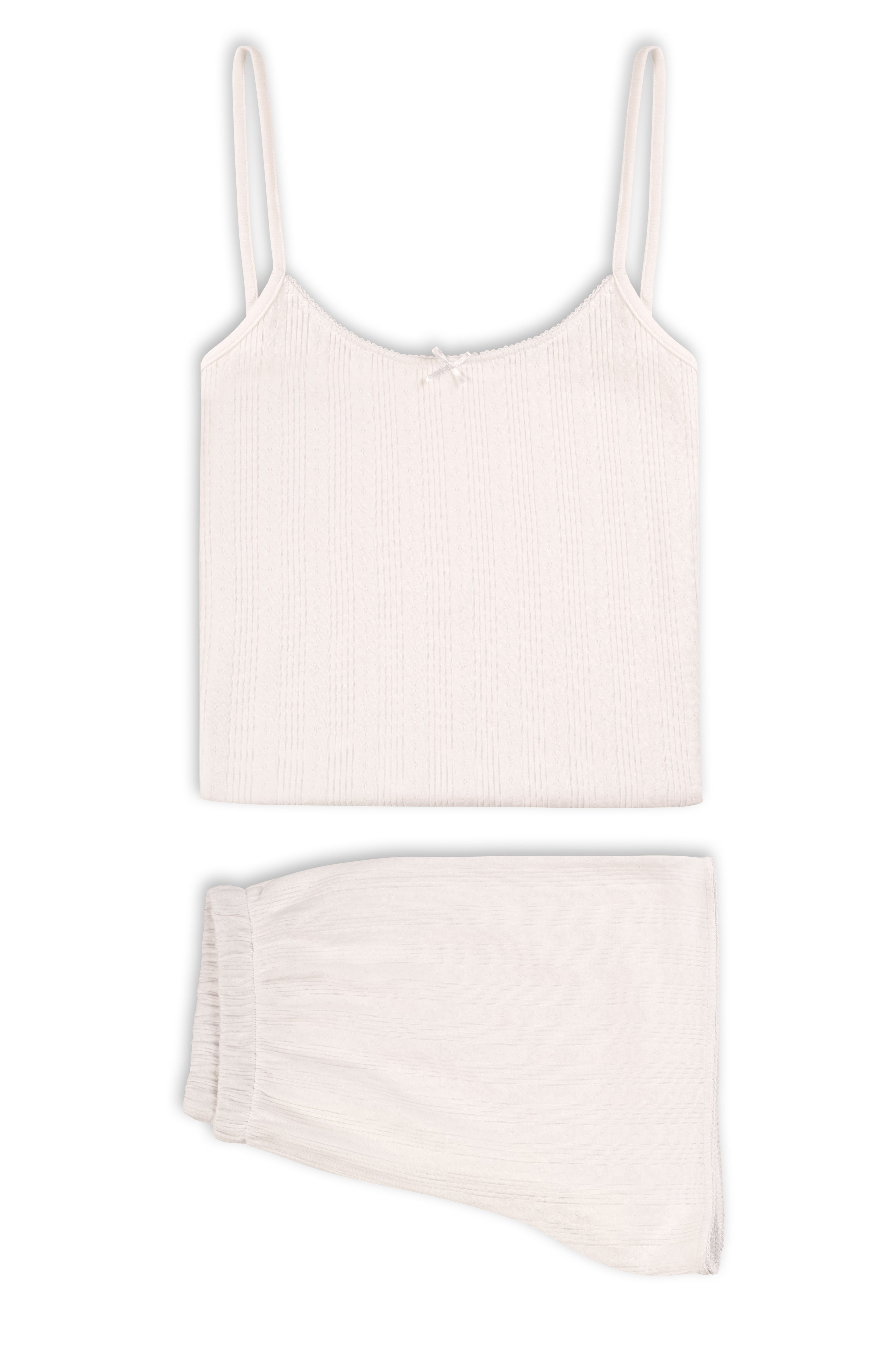 Shorty-Pyjama in Weiß aus Pointelle-Baumwolle – Spaghettitop & Shorts