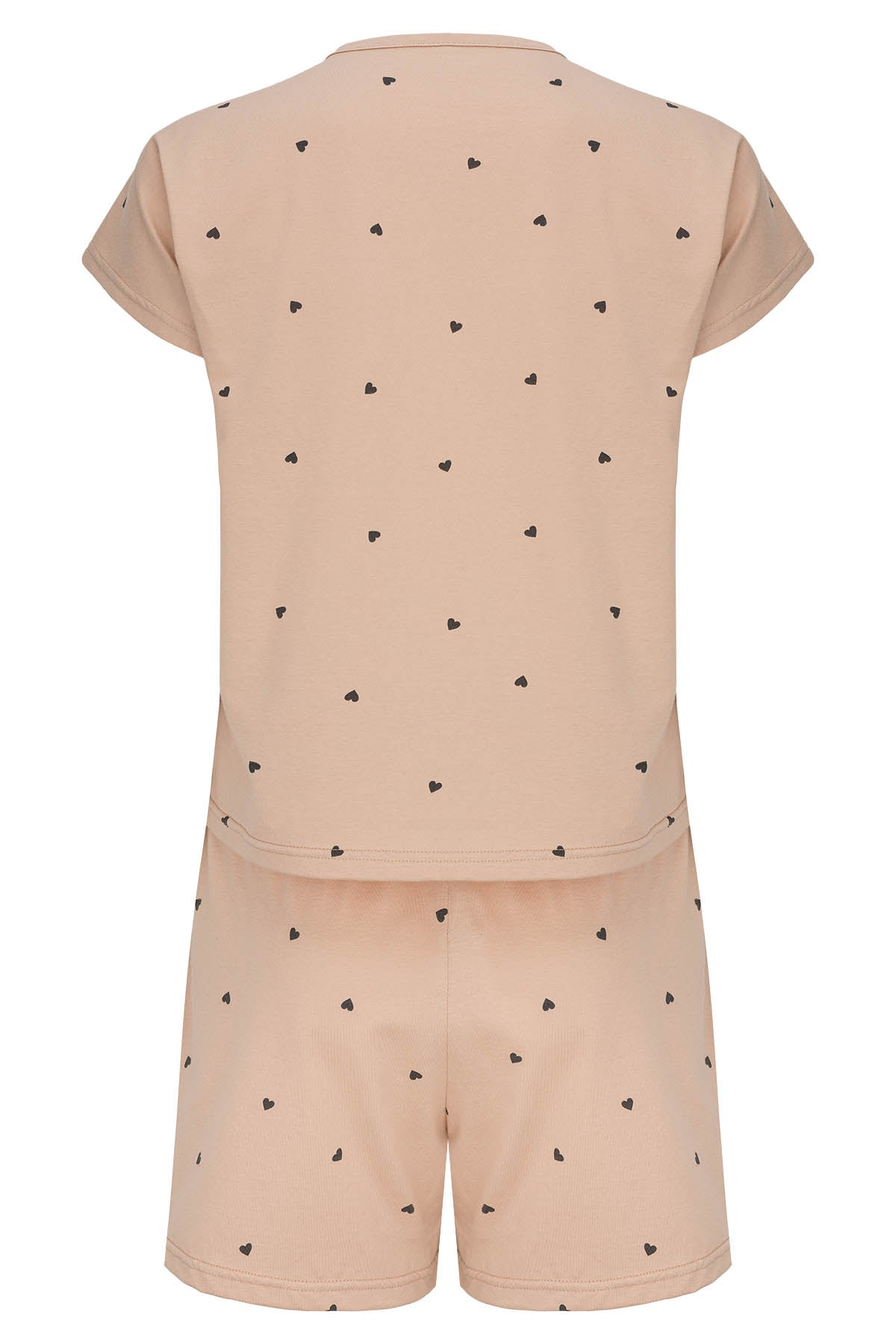 Shorty-Pyjama-Damen-Beige-Herzen-Rückansicht-Detail