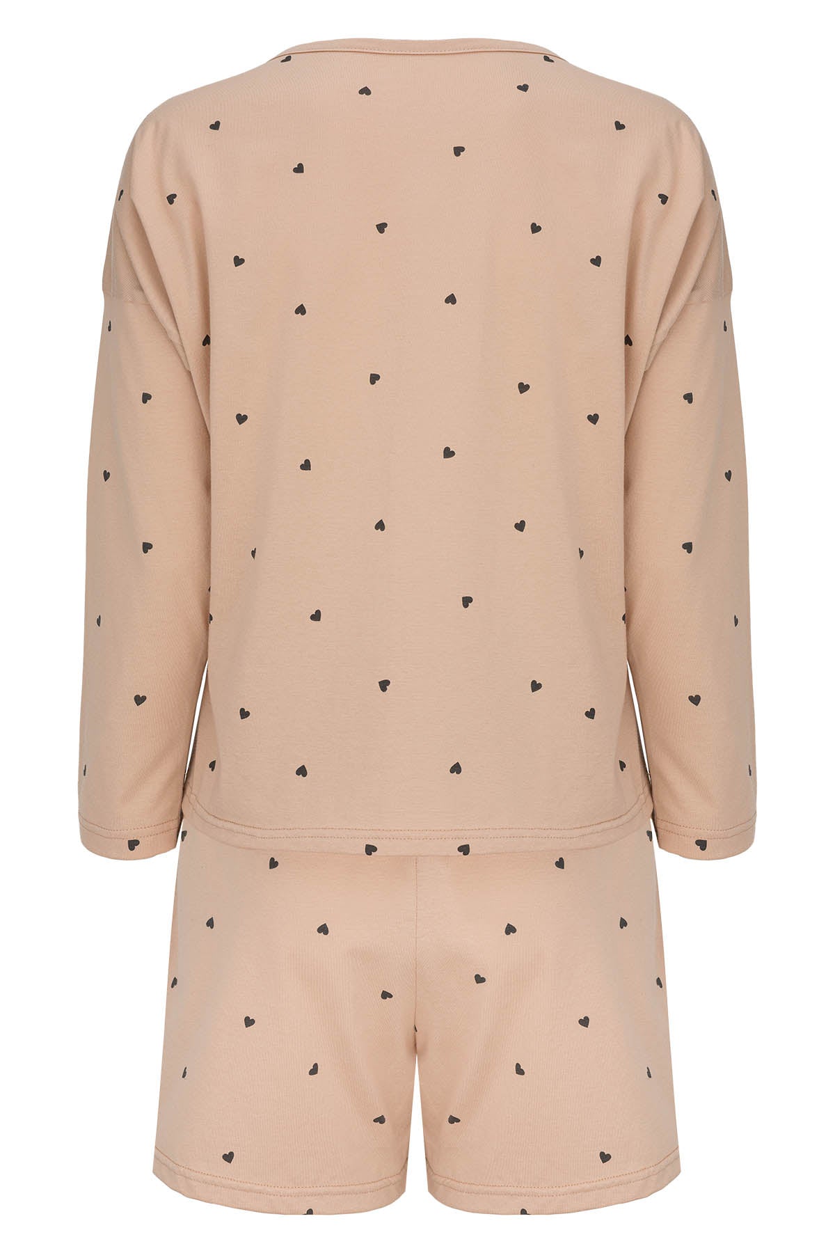 Langarm-Shorty-Pyjama-Beige-Herzenprint-Rückansicht-freigestellt