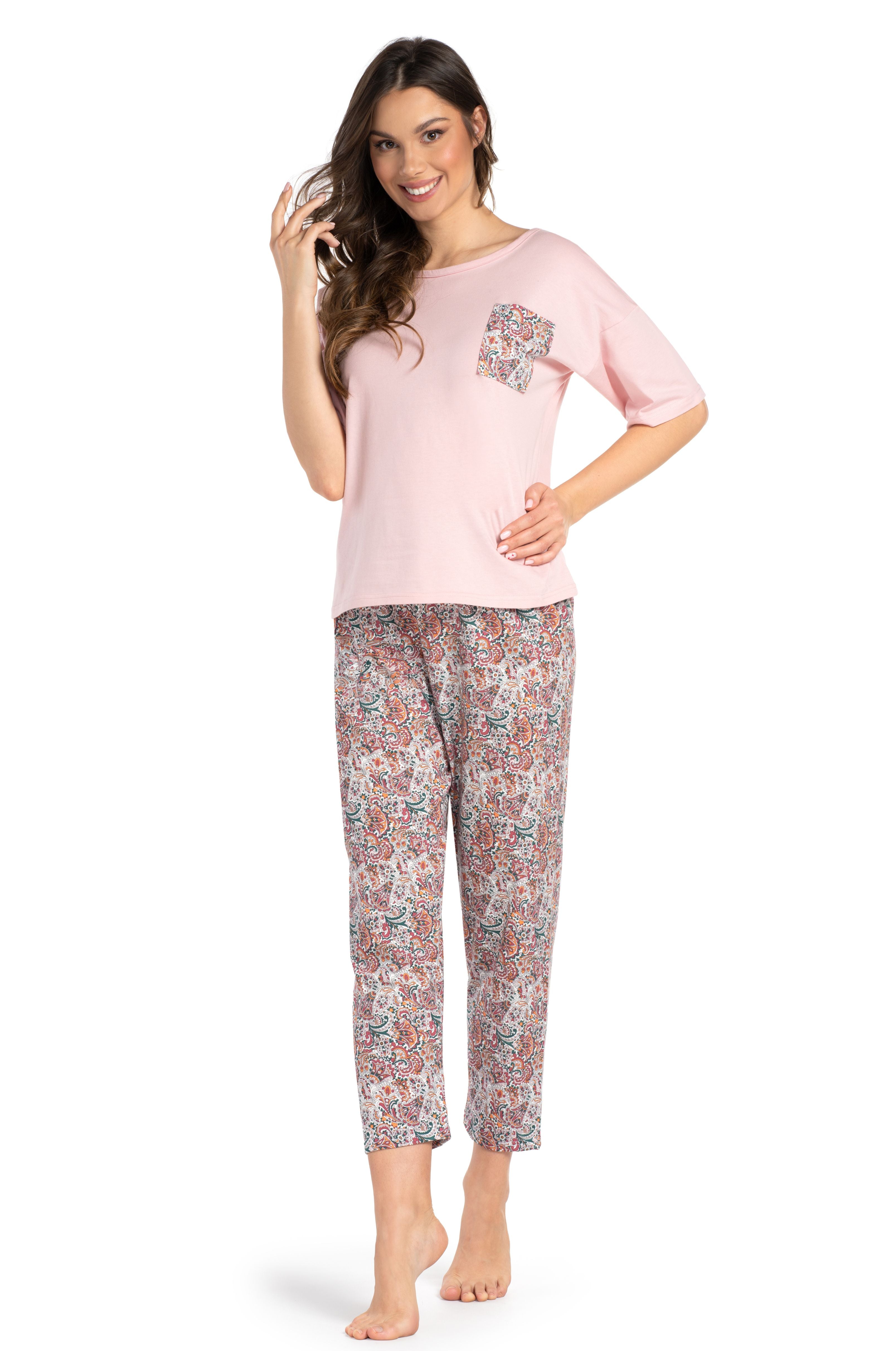 Schlafanzug aus Baumwolle: Rosa Shirt & Paisley-Hose