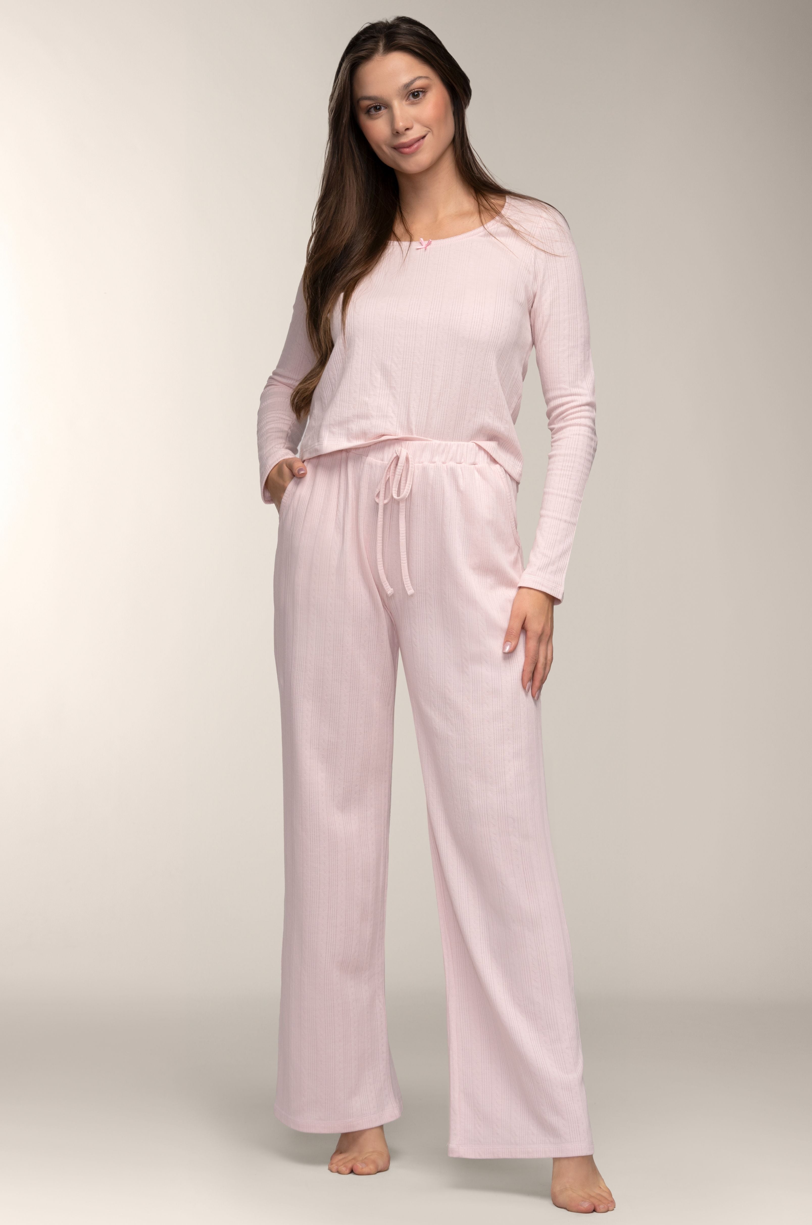 Rosé Pointelle-Pyjama für Damen mit langem Arm