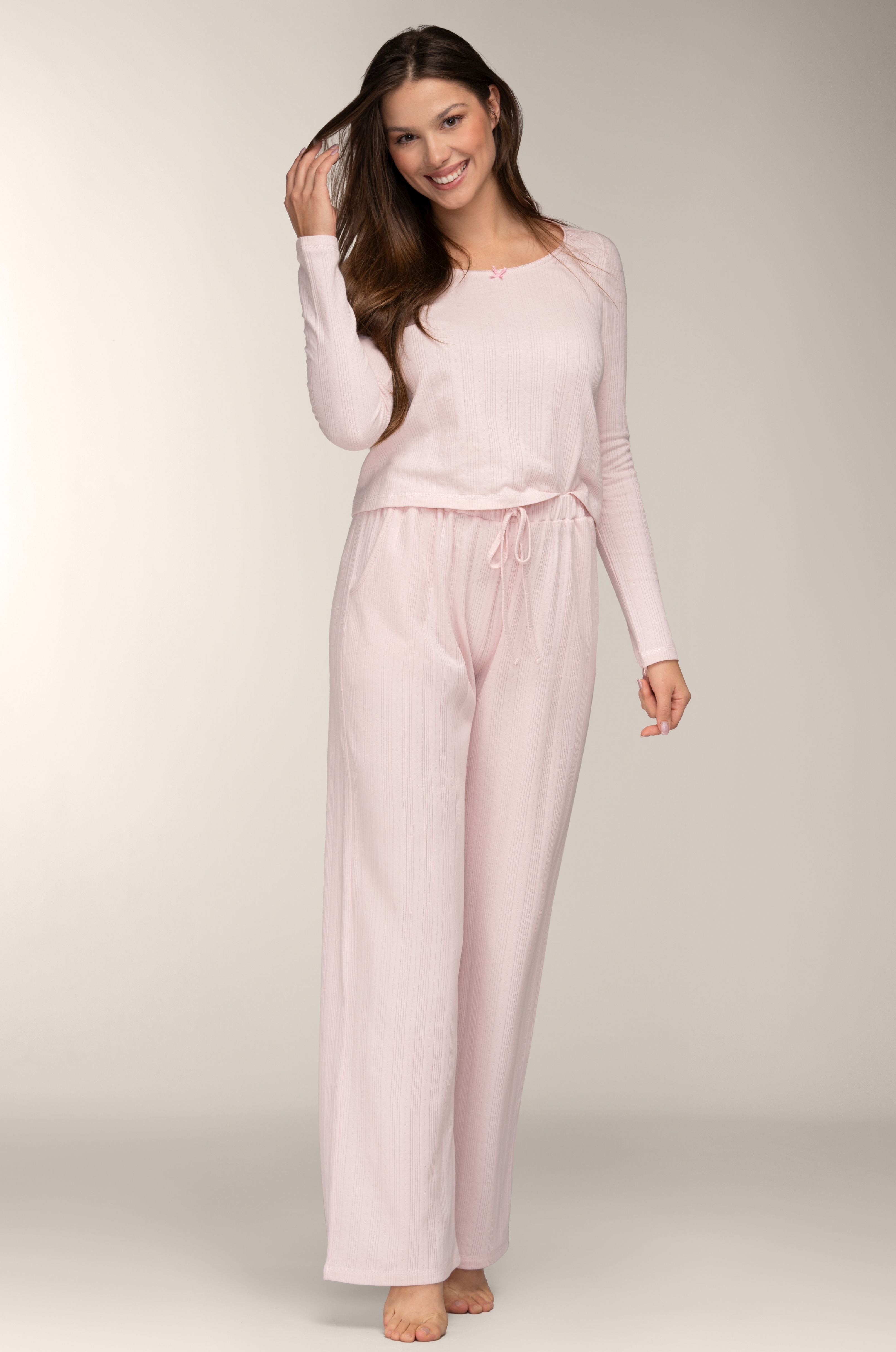 Rosé Pointelle-Pyjama für Damen mit langem Arm