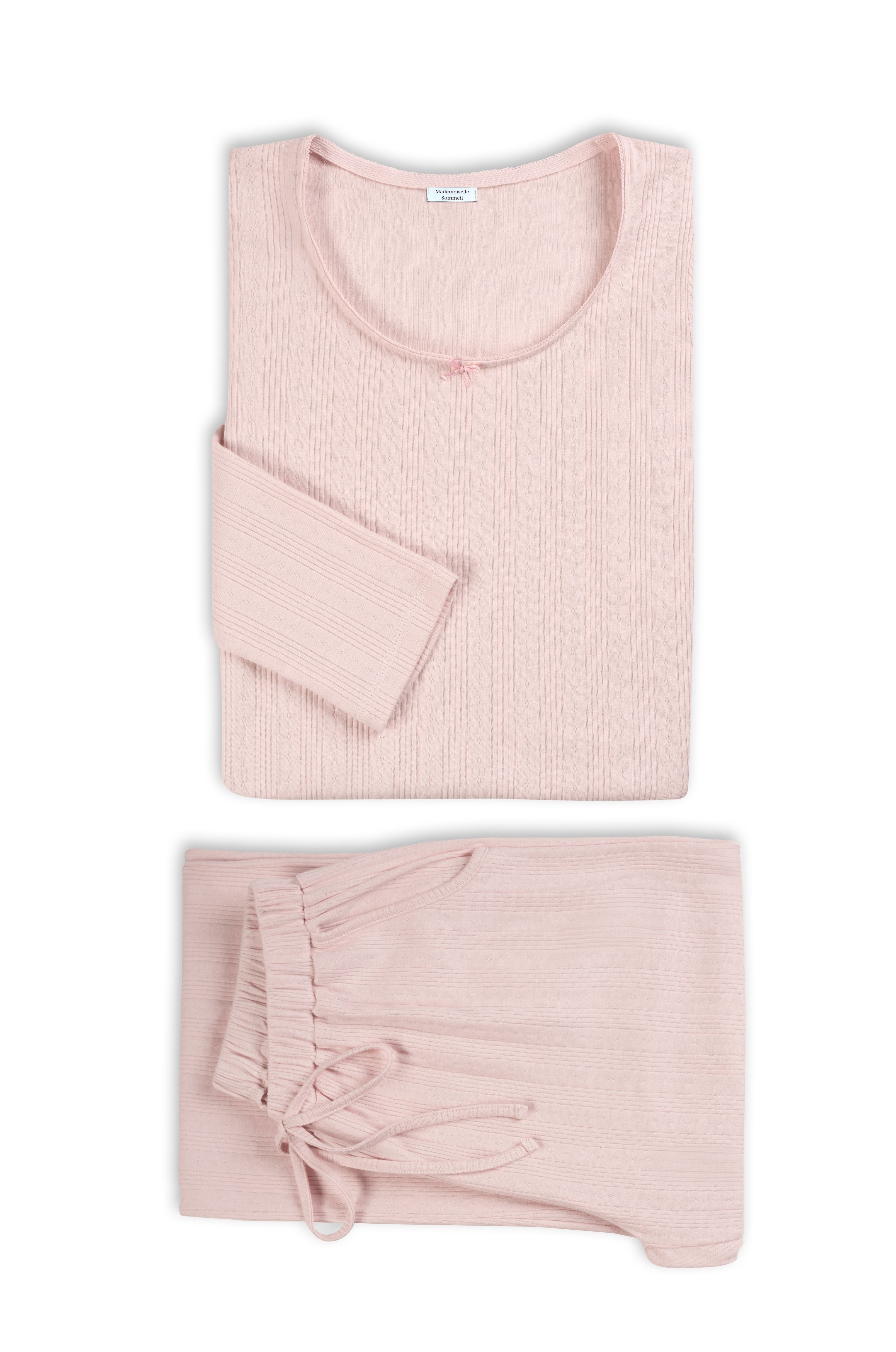 Rosé Pointelle-Pyjama für Damen mit langem Arm