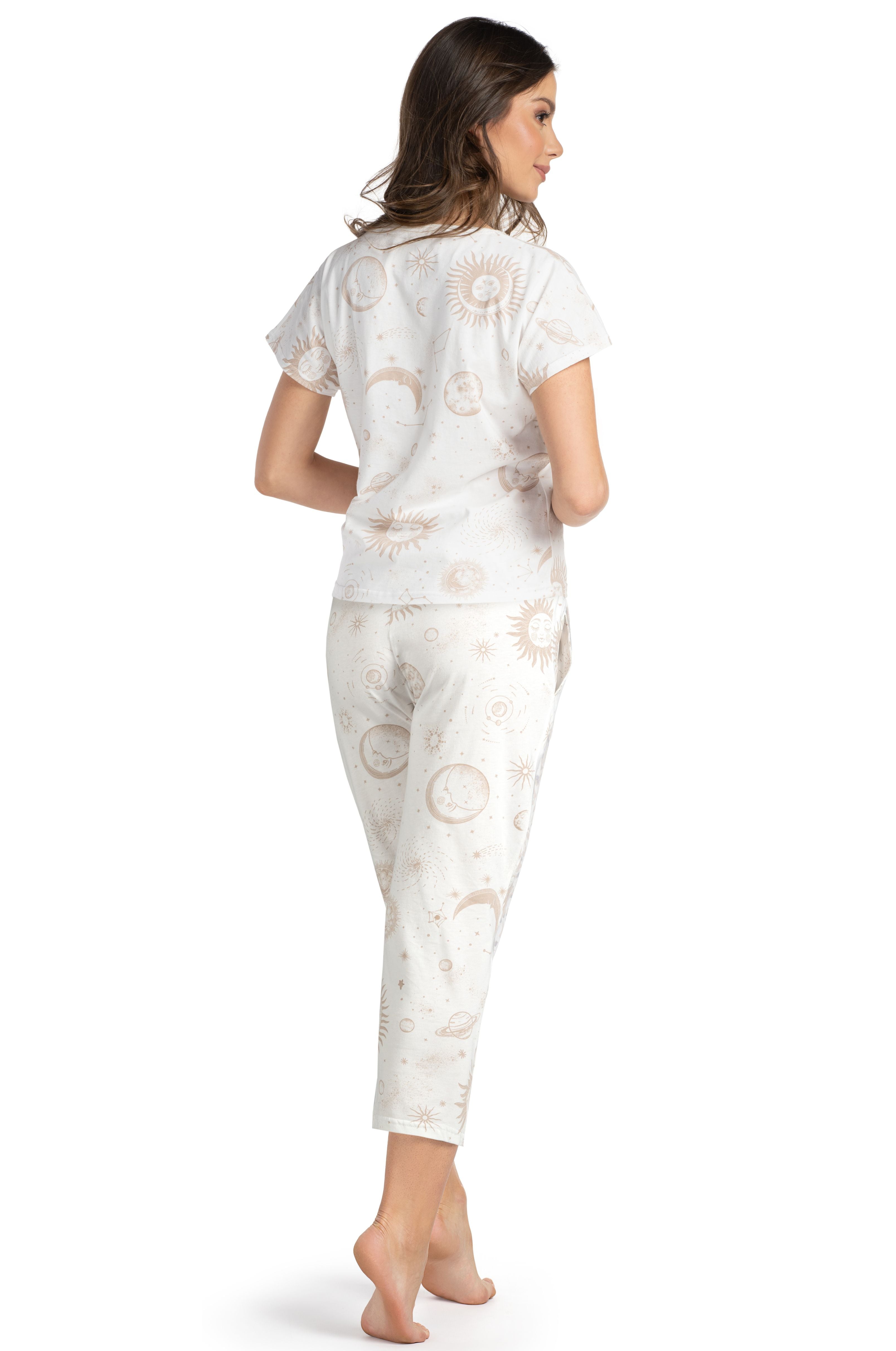 Kurzarm-Pyjama aus Baumwolle mit Mond-&-Sterne-Print (Capri)