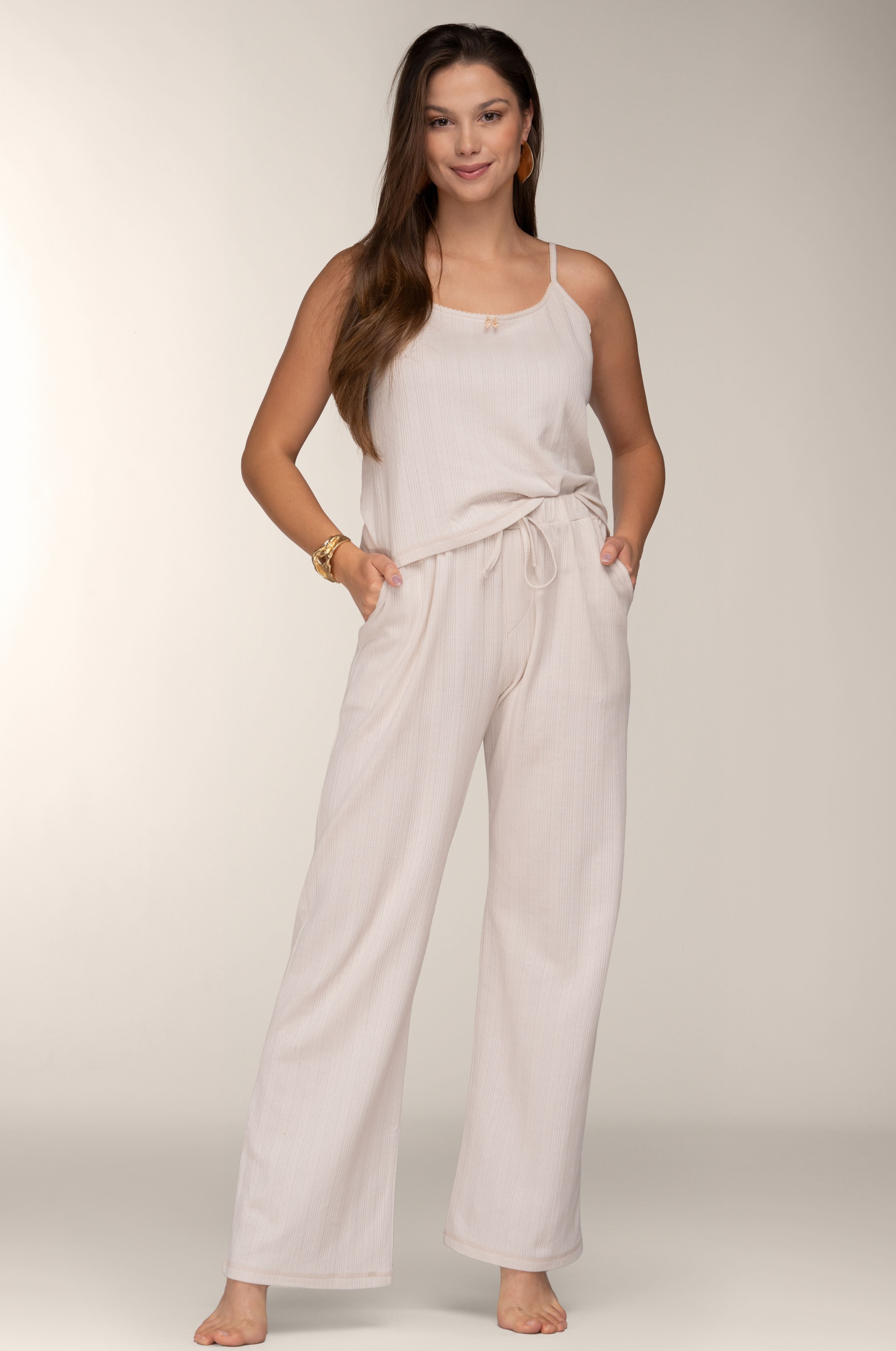 Camisole-Pyjama in Creme aus Pointelle-Baumwolle