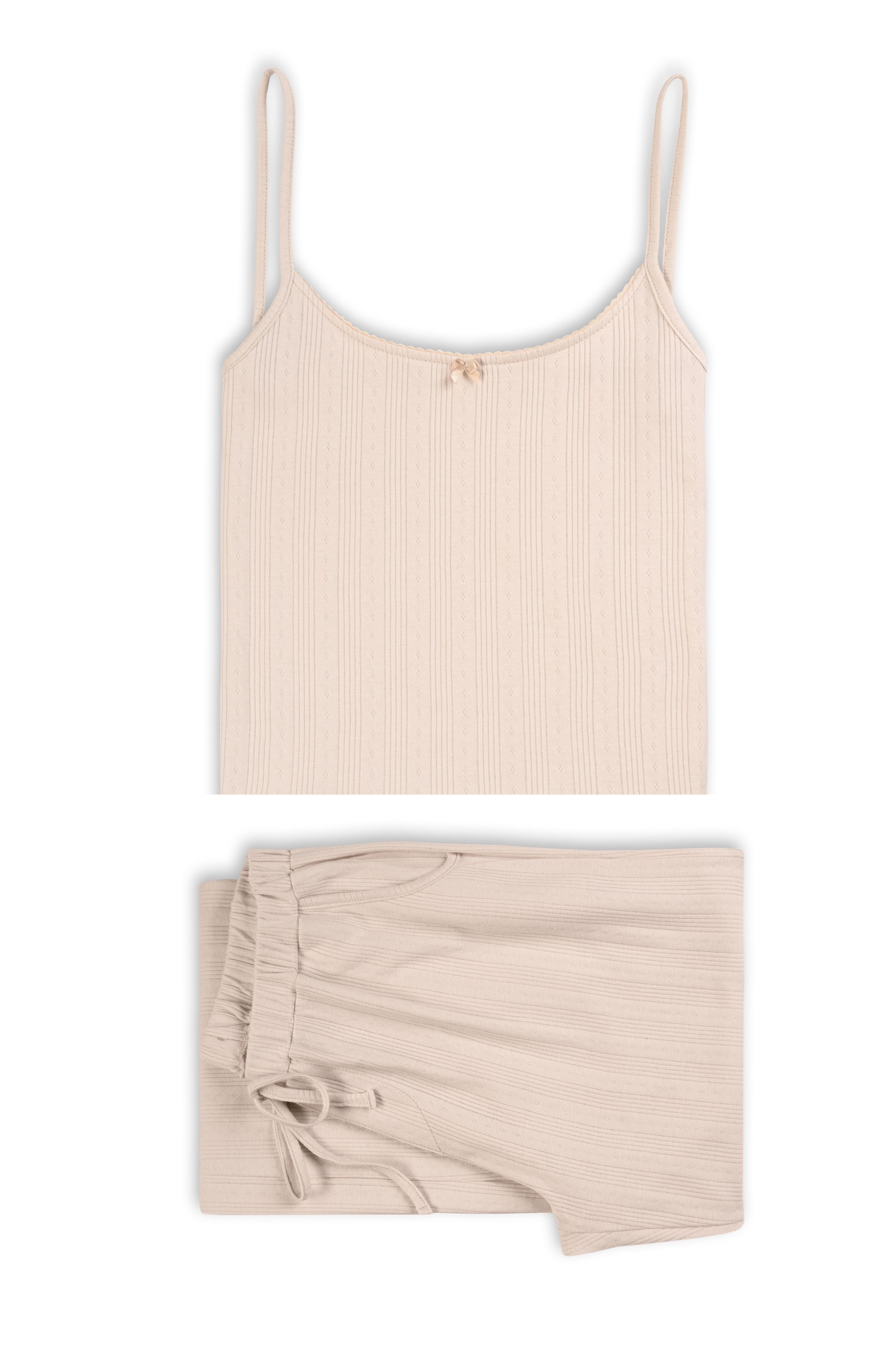 Camisole-Pyjama in Creme aus Pointelle-Baumwolle