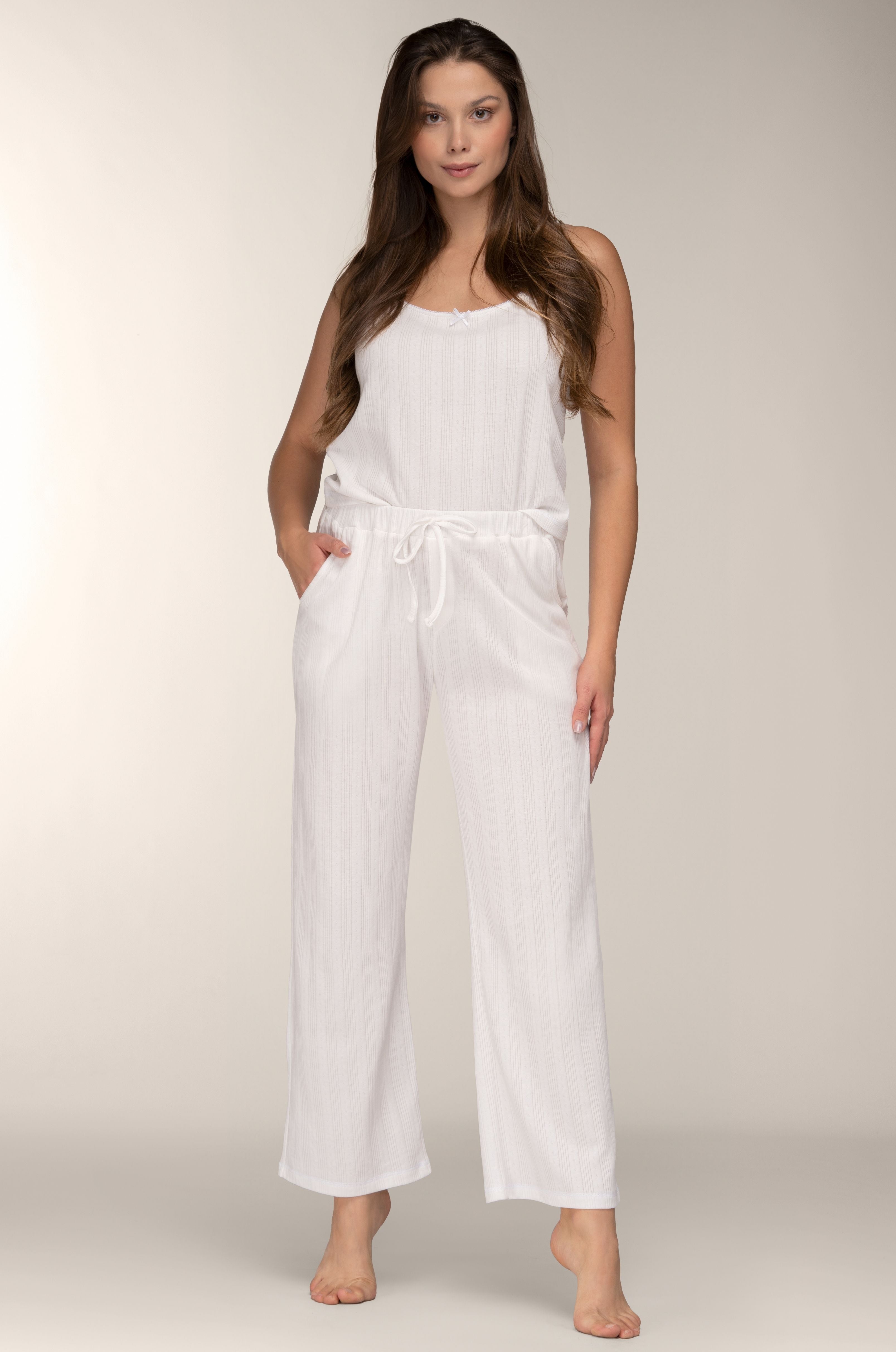 Camisole-Pyjama in Weiß aus Pointelle-Baumwolle