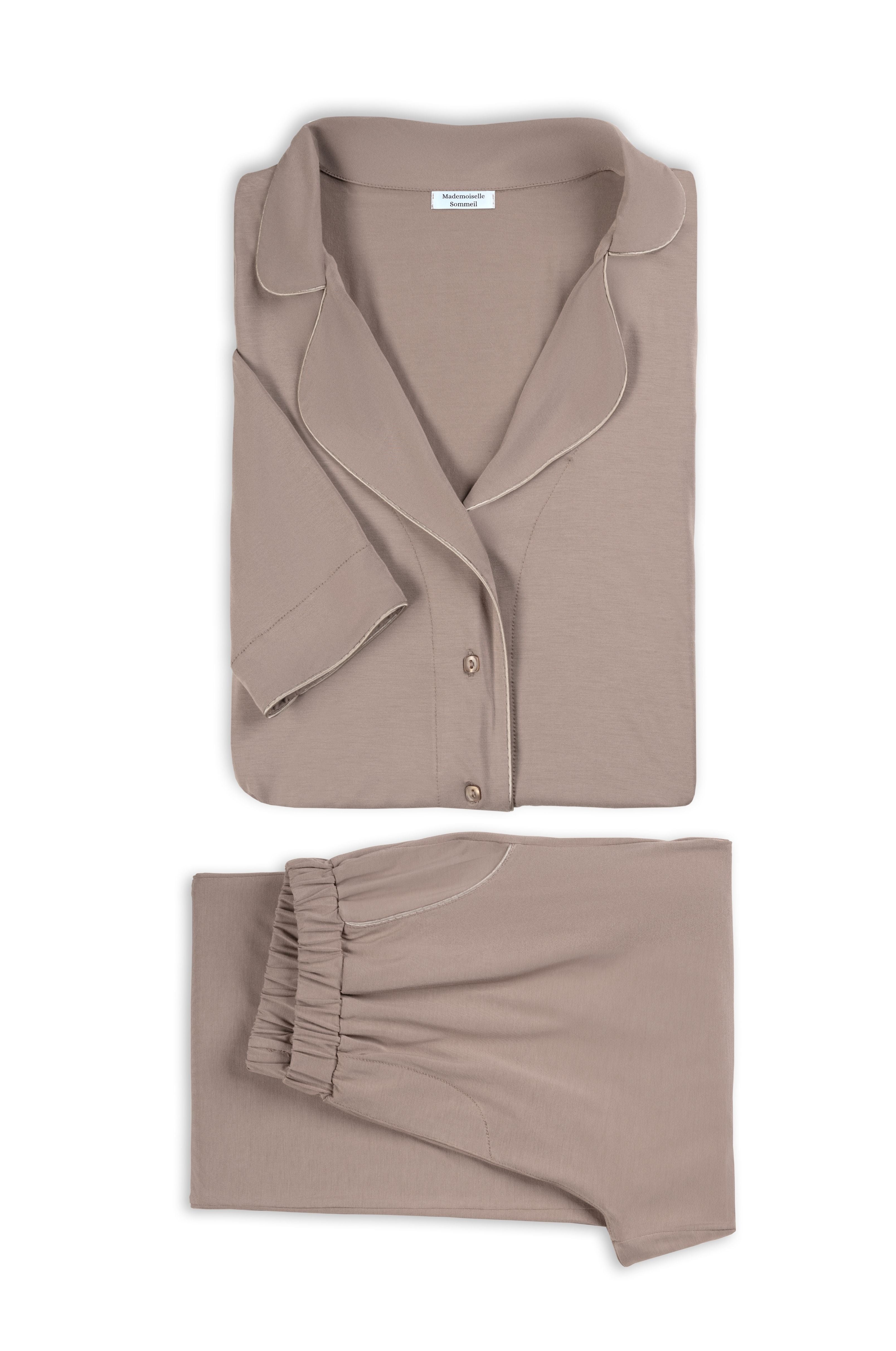 Damen Pyjama – Hemdbluse & Hose aus EcoVero™ Viskose, Farbe Mocca