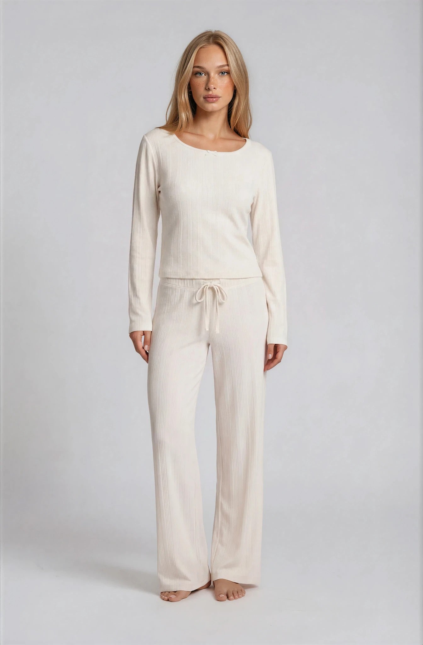 Weißer Pointelle-Baumwoll-Pyjama für Damen