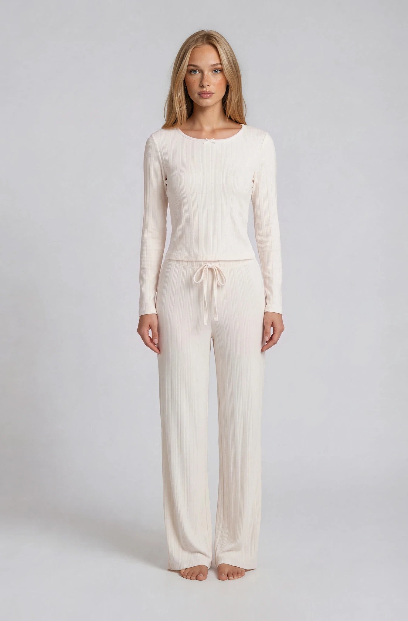 Weißer Pointelle-Baumwoll-Pyjama für Damen