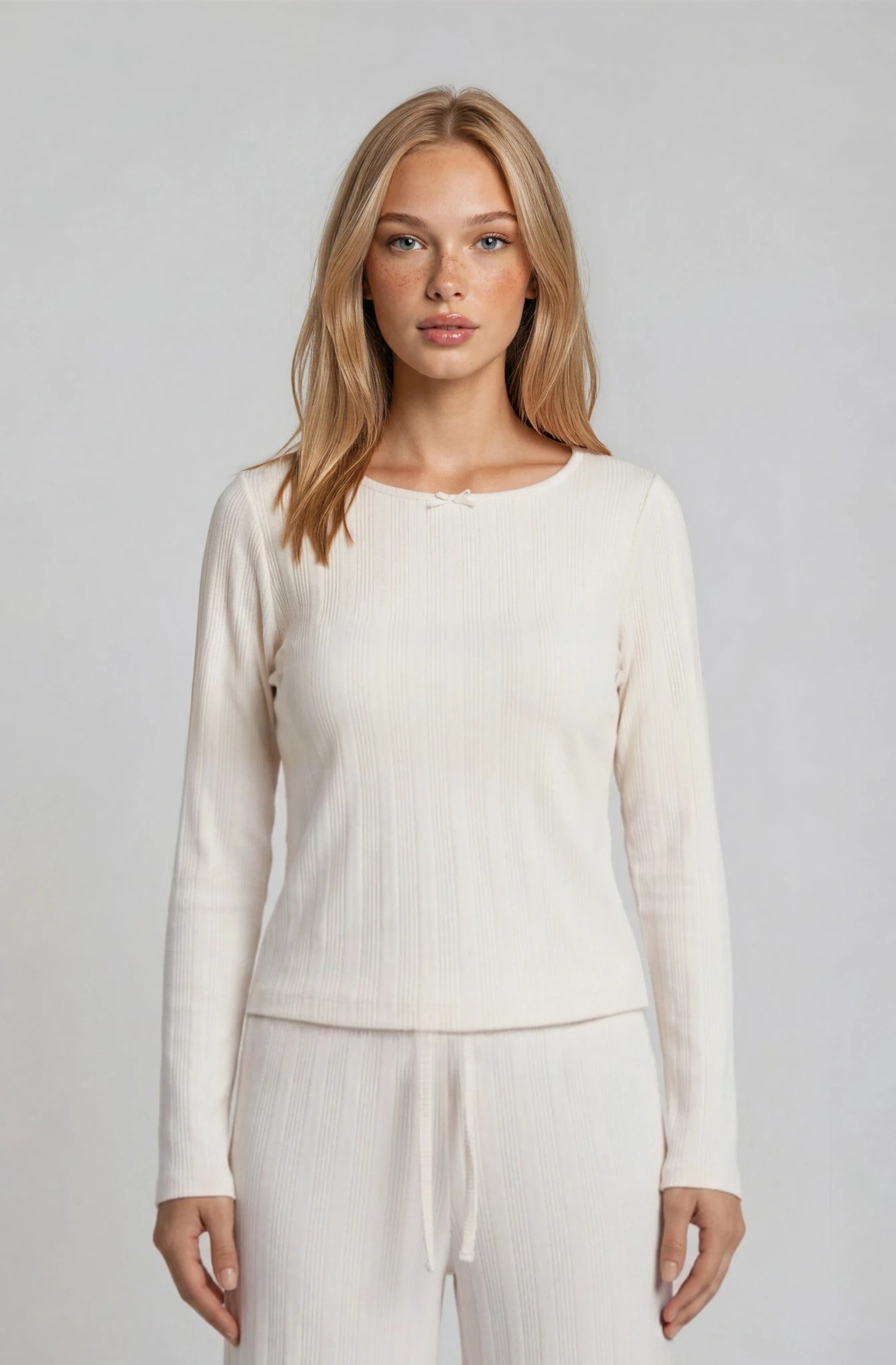 Weißer Pointelle-Baumwoll-Pyjama für Damen
