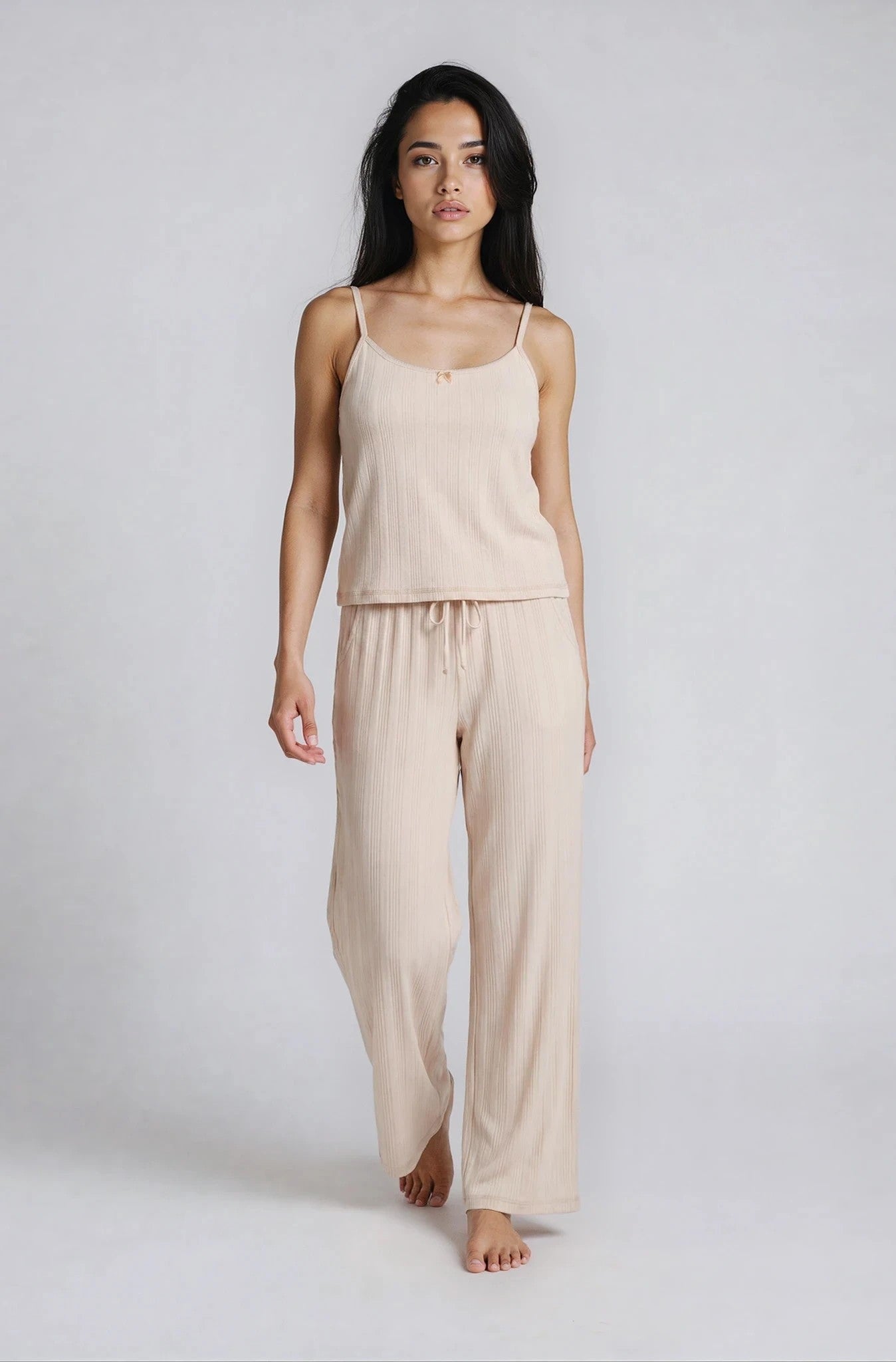 Camisole-Pyjama in Creme aus Pointelle-Baumwolle
