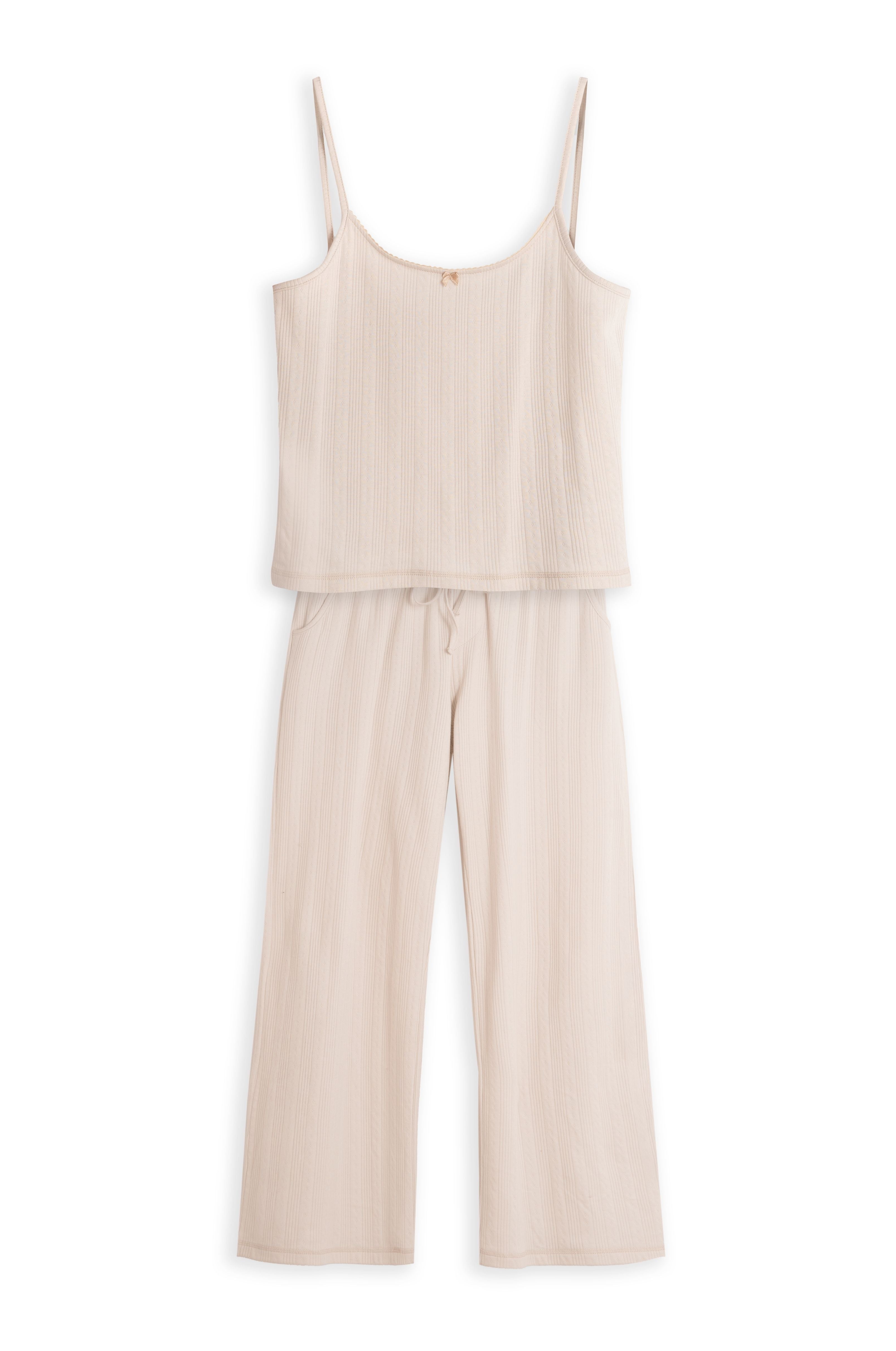 Camisole-Pyjama in Creme aus Pointelle-Baumwolle