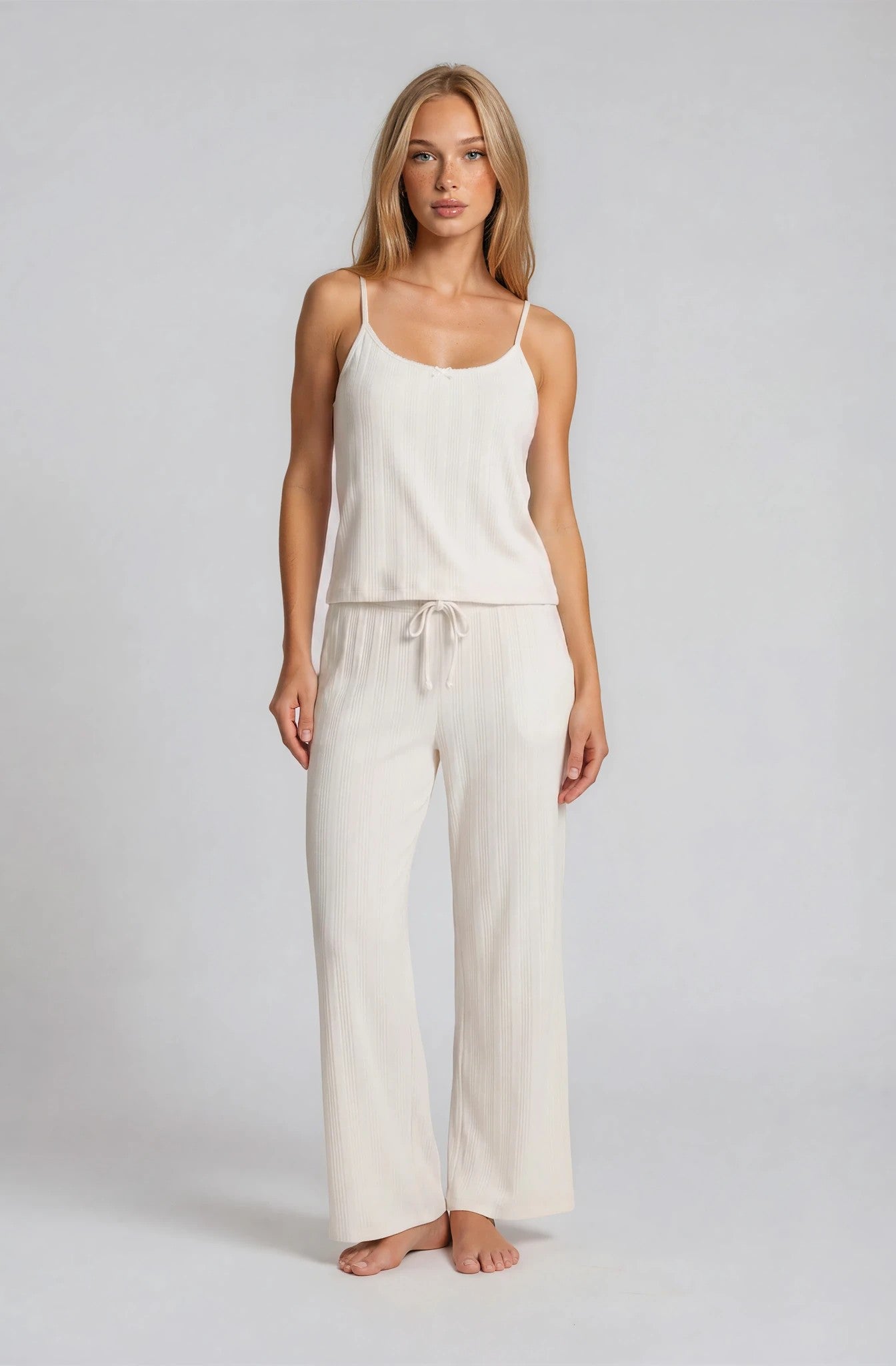 Camisole-Pyjama in Weiß aus Pointelle-Baumwolle