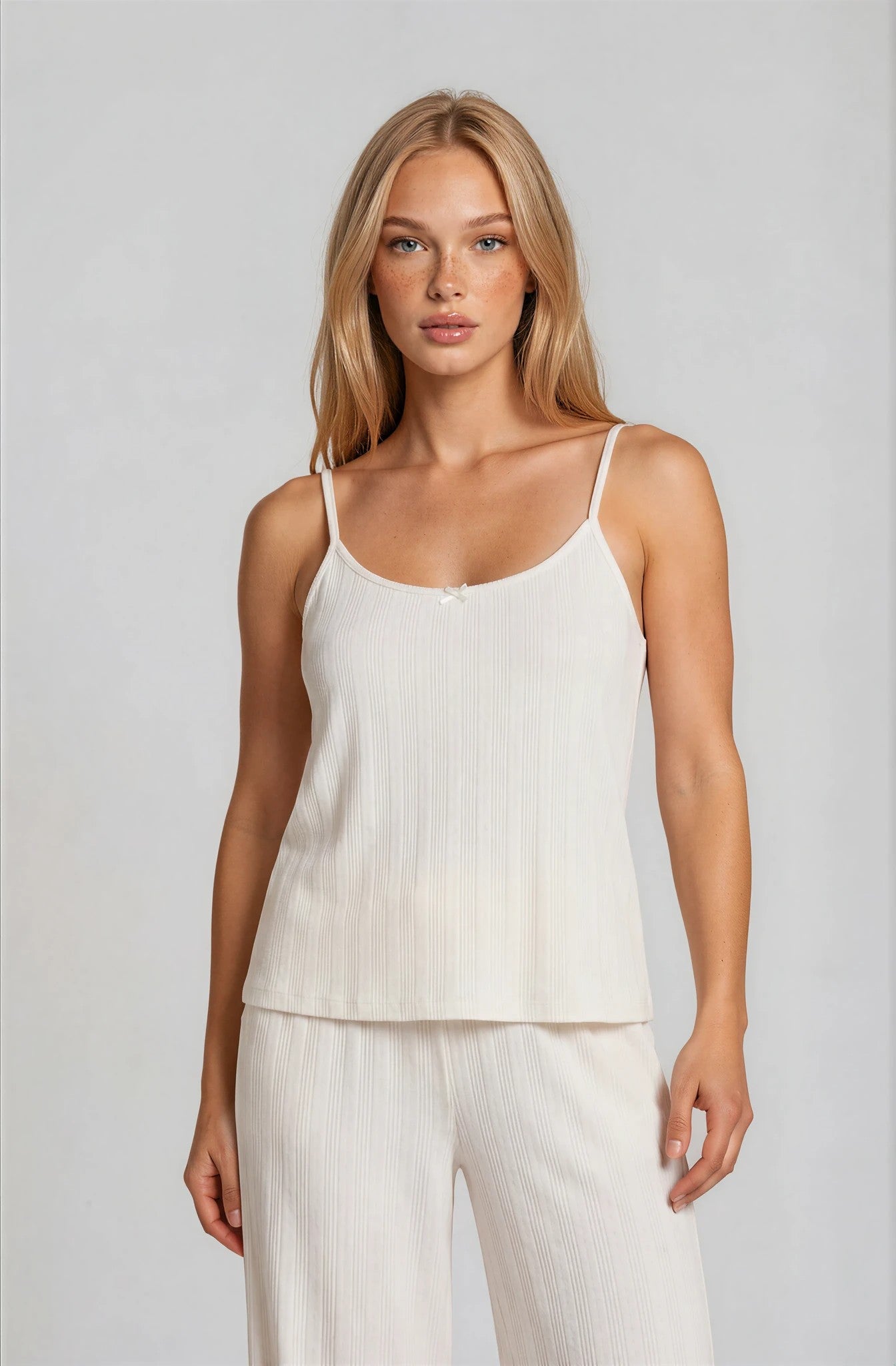 Camisole-Pyjama in Weiß aus Pointelle-Baumwolle