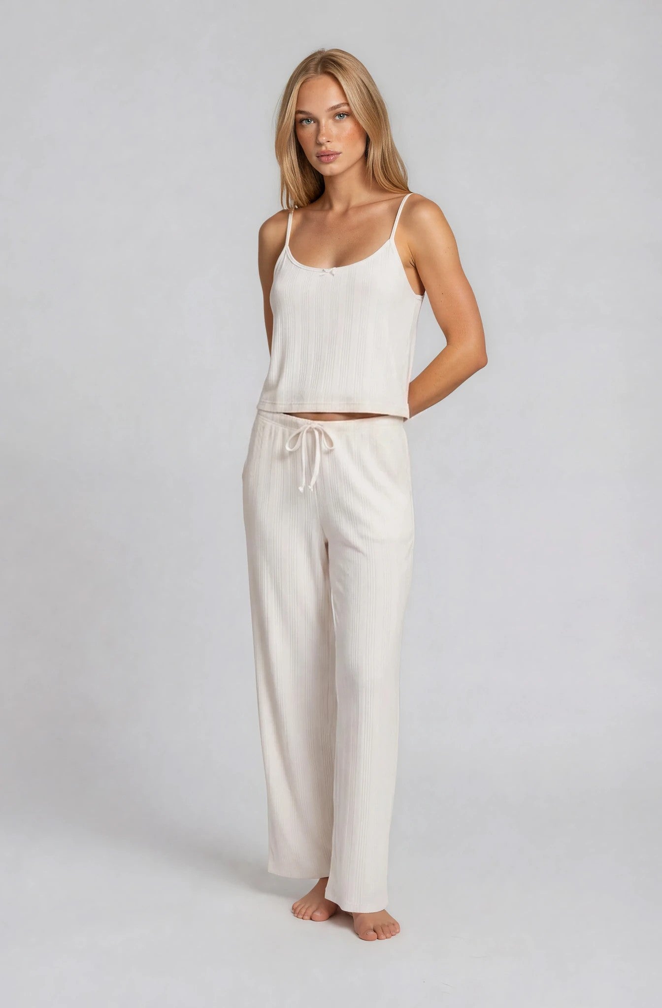 Camisole-Pyjama in Weiß aus Pointelle-Baumwolle