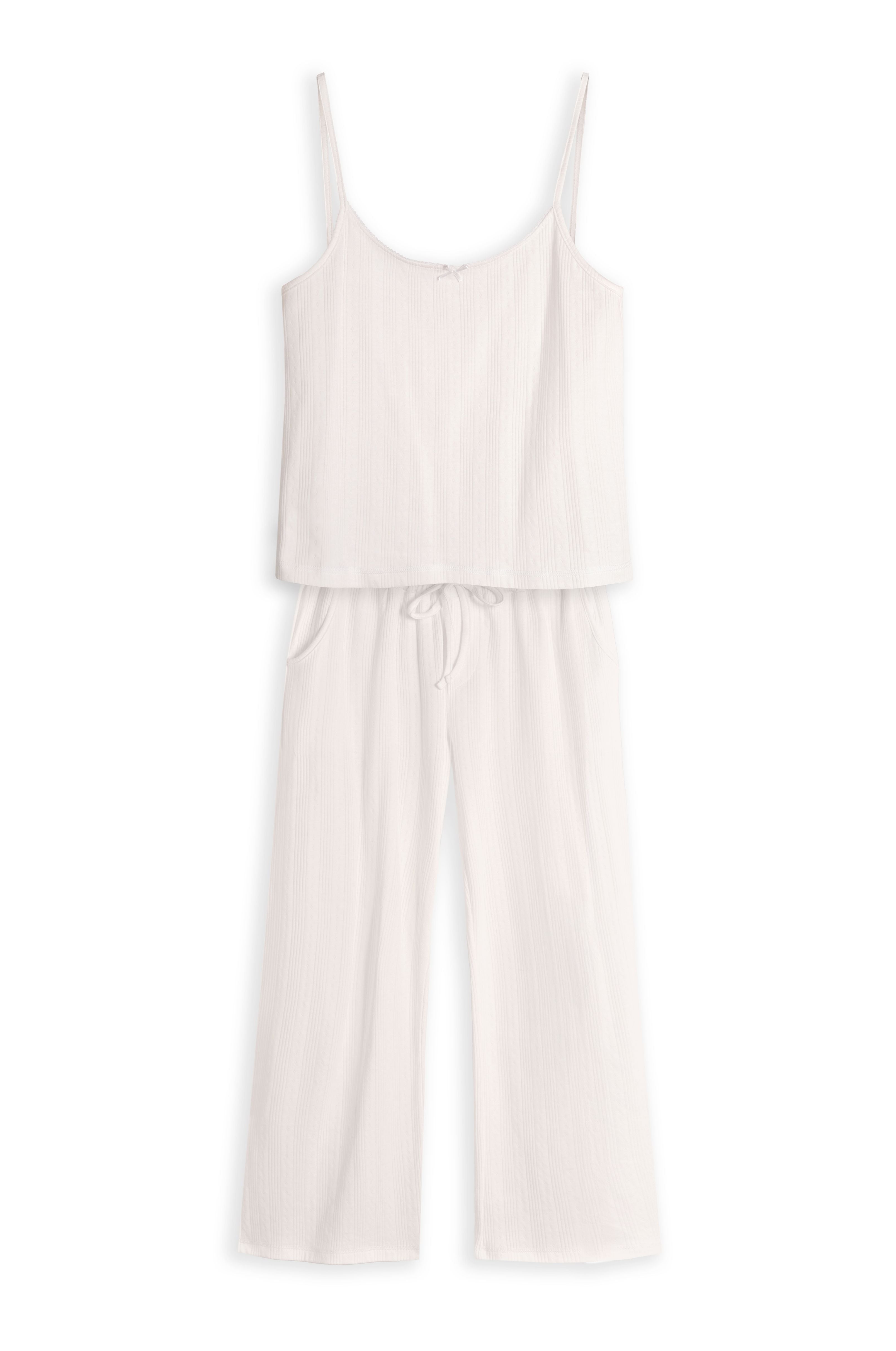 Camisole-Pyjama in Weiß aus Pointelle-Baumwolle