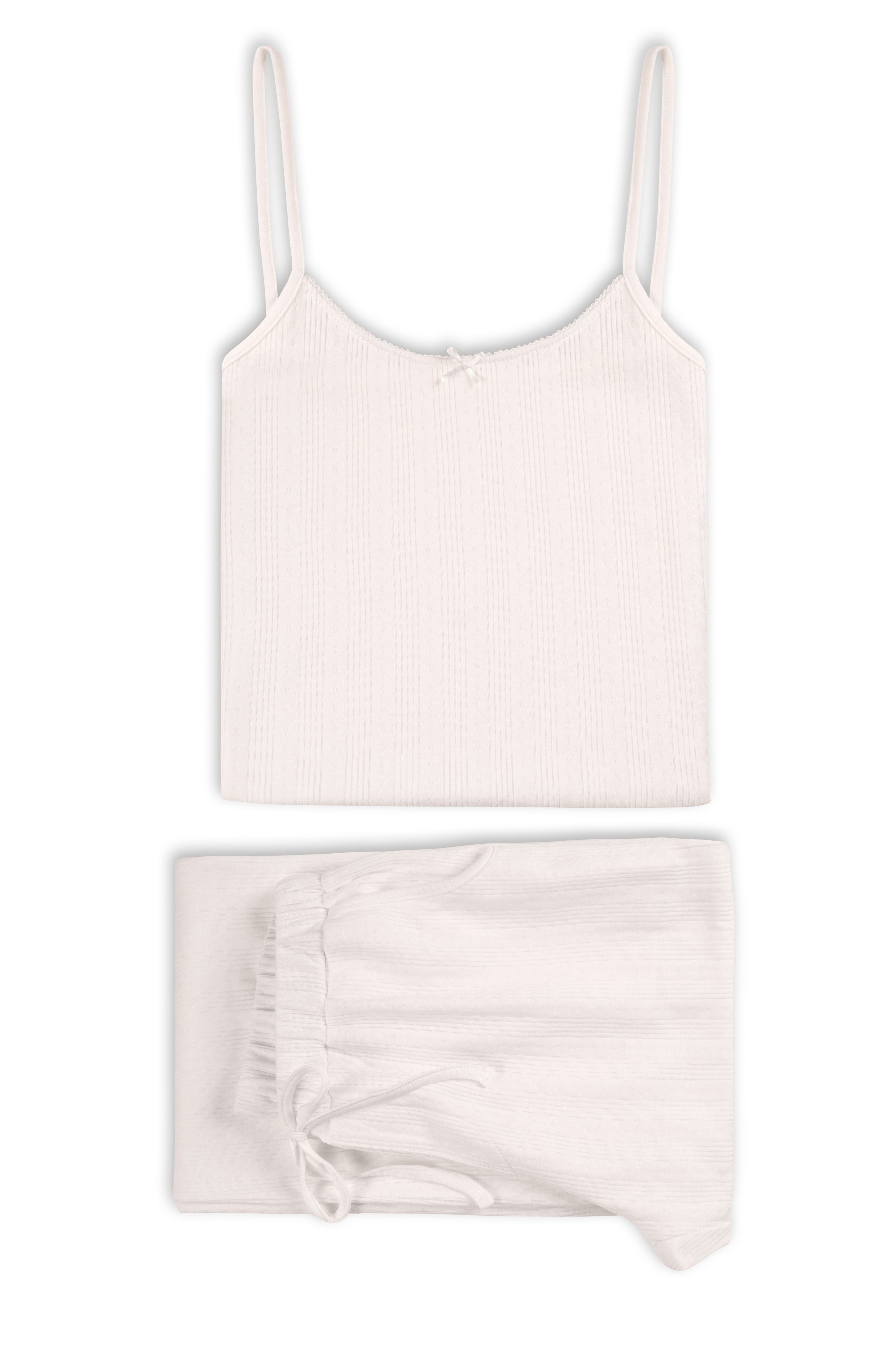 Camisole-Pyjama in Weiß aus Pointelle-Baumwolle