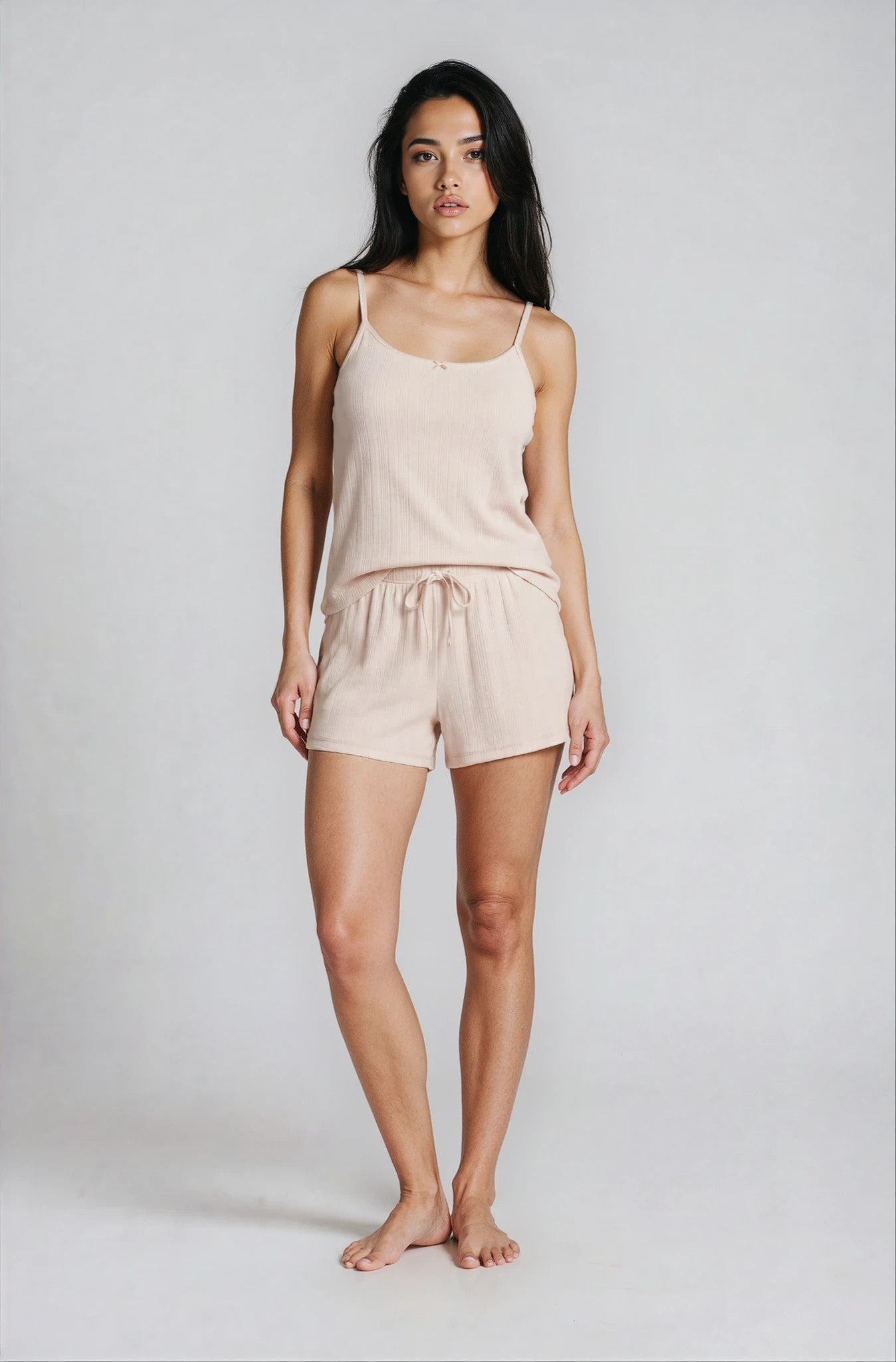 Shorty-Pyjama aus Pointelle-Baumwolle in Naturbeige