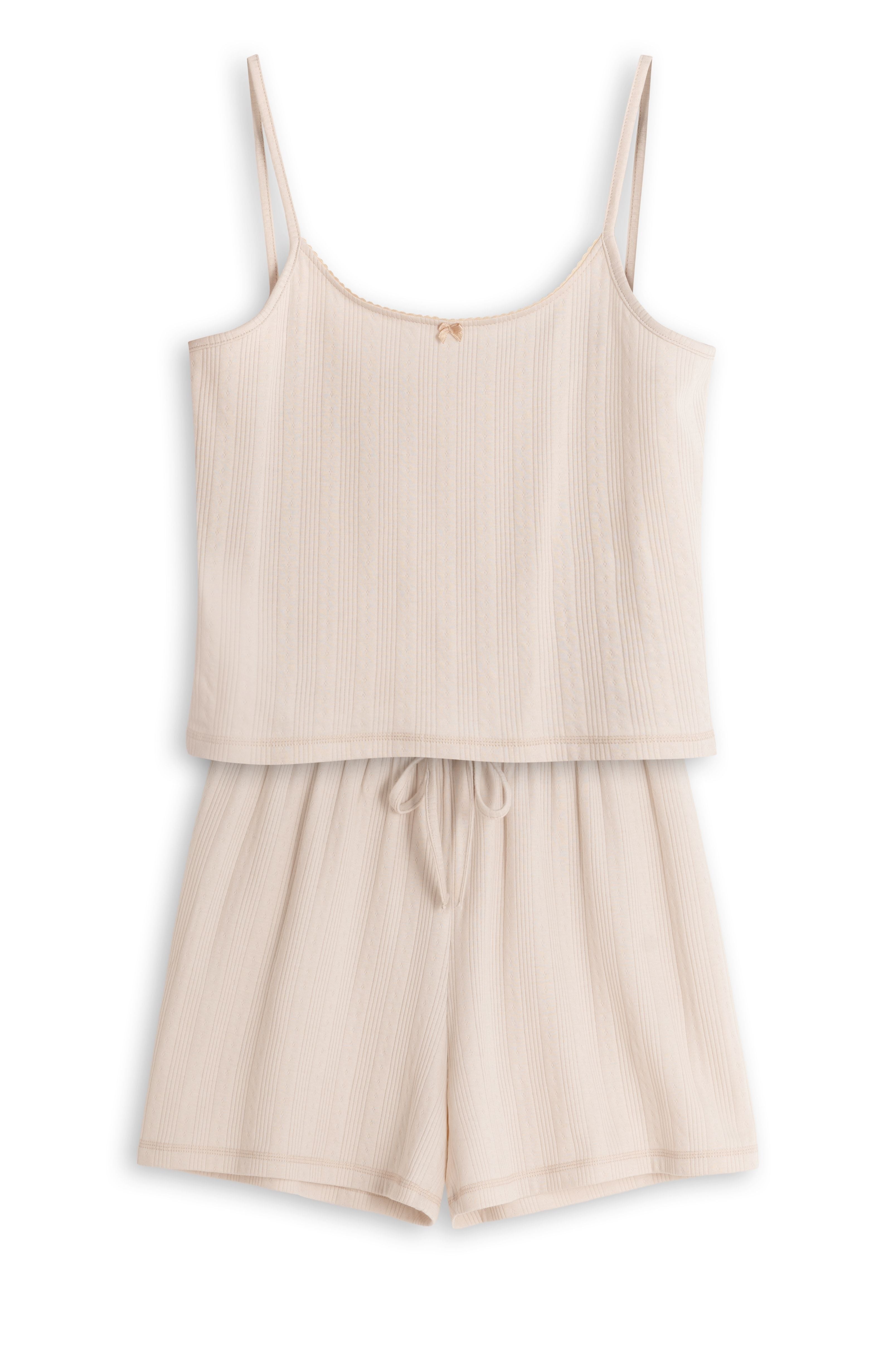 Shorty-Pyjama aus Pointelle-Baumwolle in Naturbeige