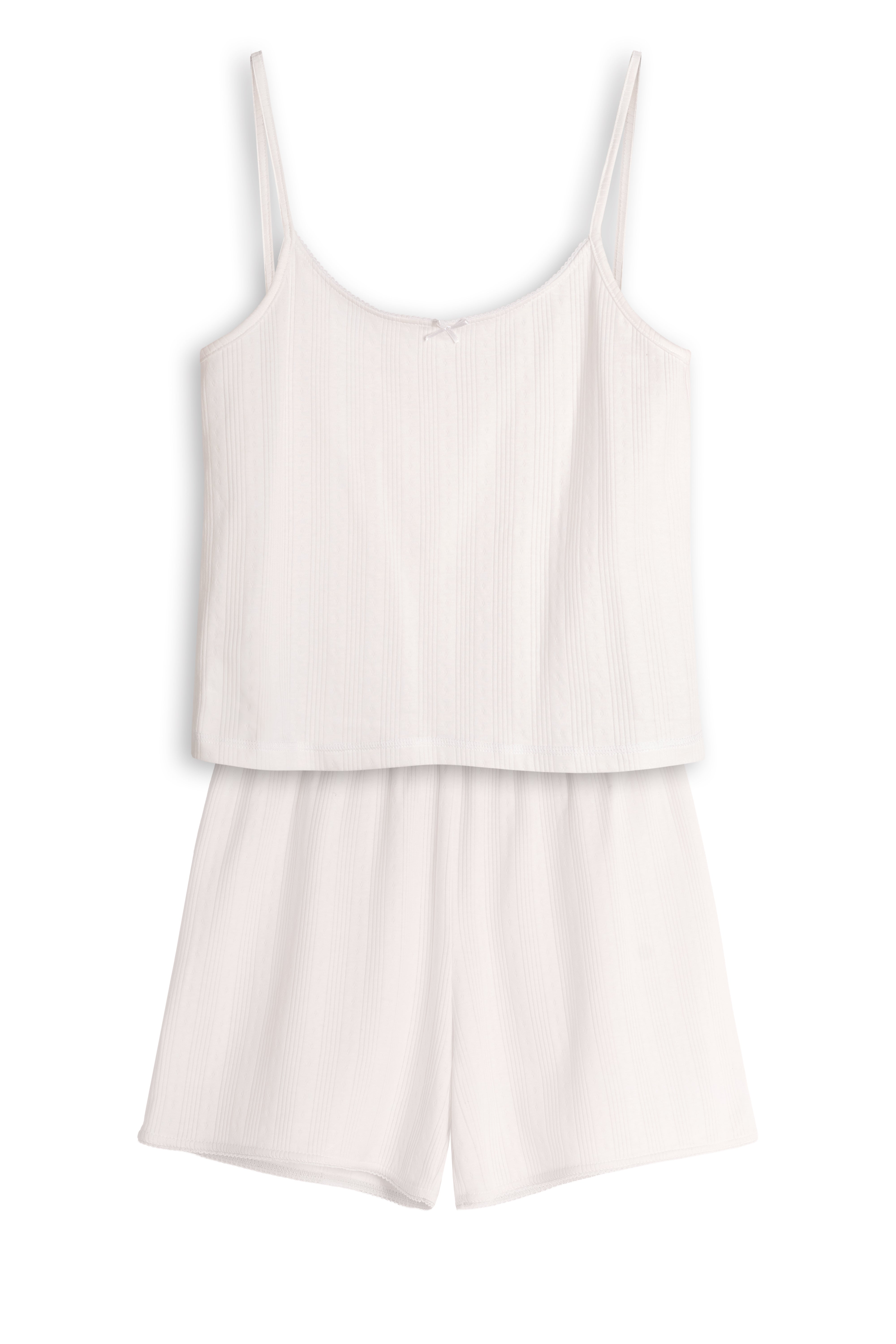 Shorty-Pyjama in Weiß aus Pointelle-Baumwolle – Spaghettitop & Shorts