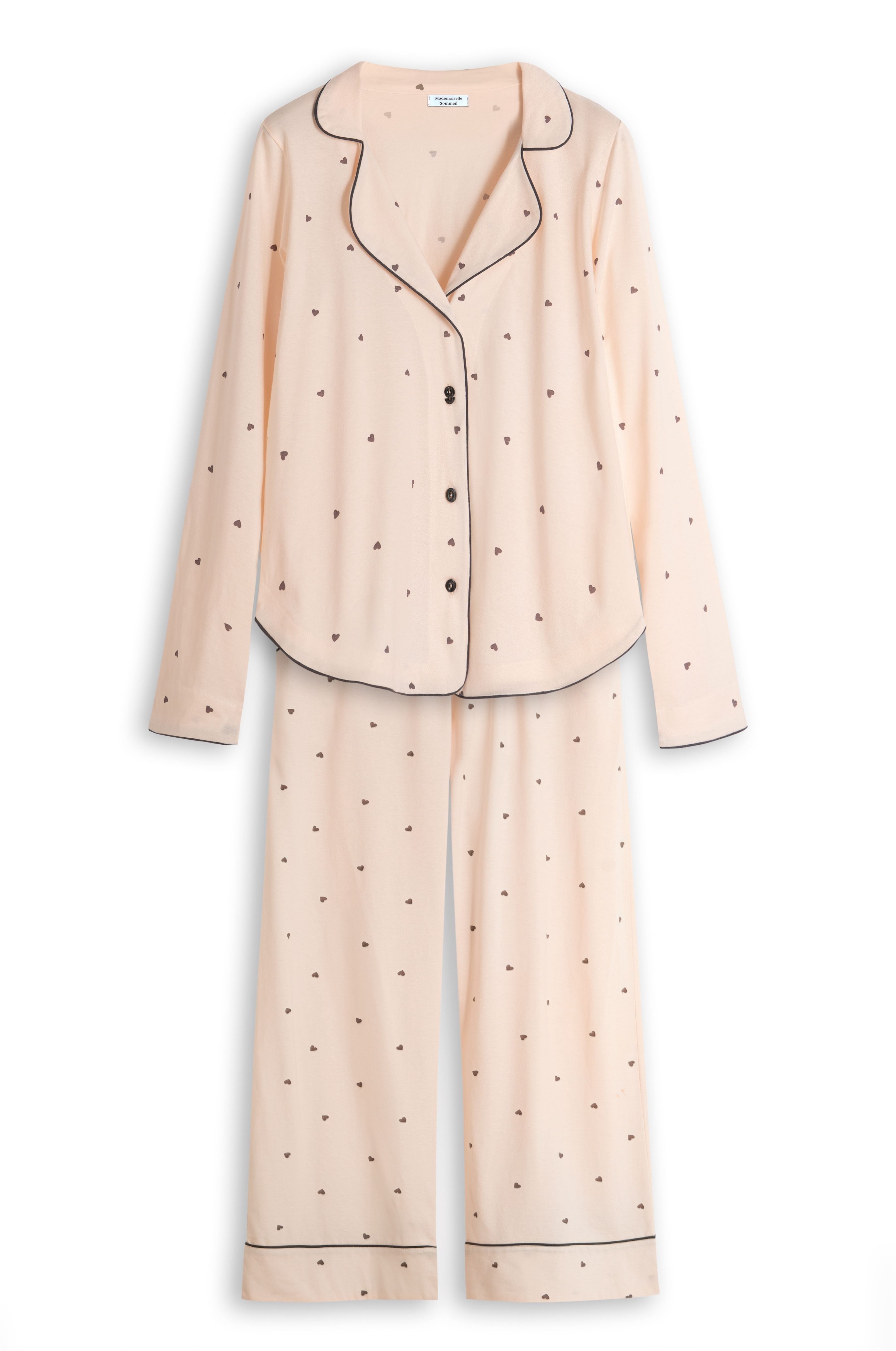Damen Pyjama in Creme mit Herzchen-Muster