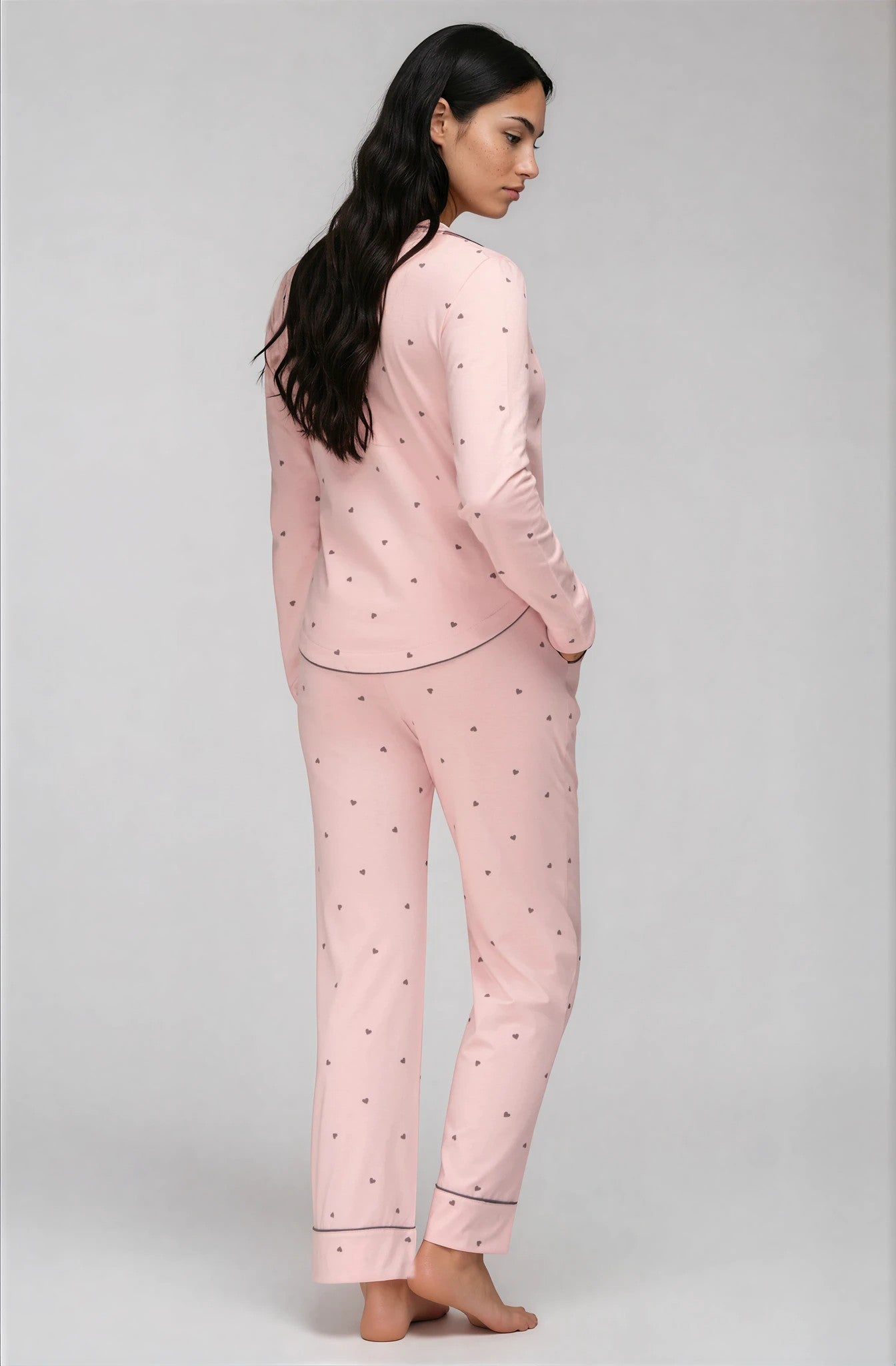 Damen Pyjama in Rosa mit Herzprint – 100% Baumwolle