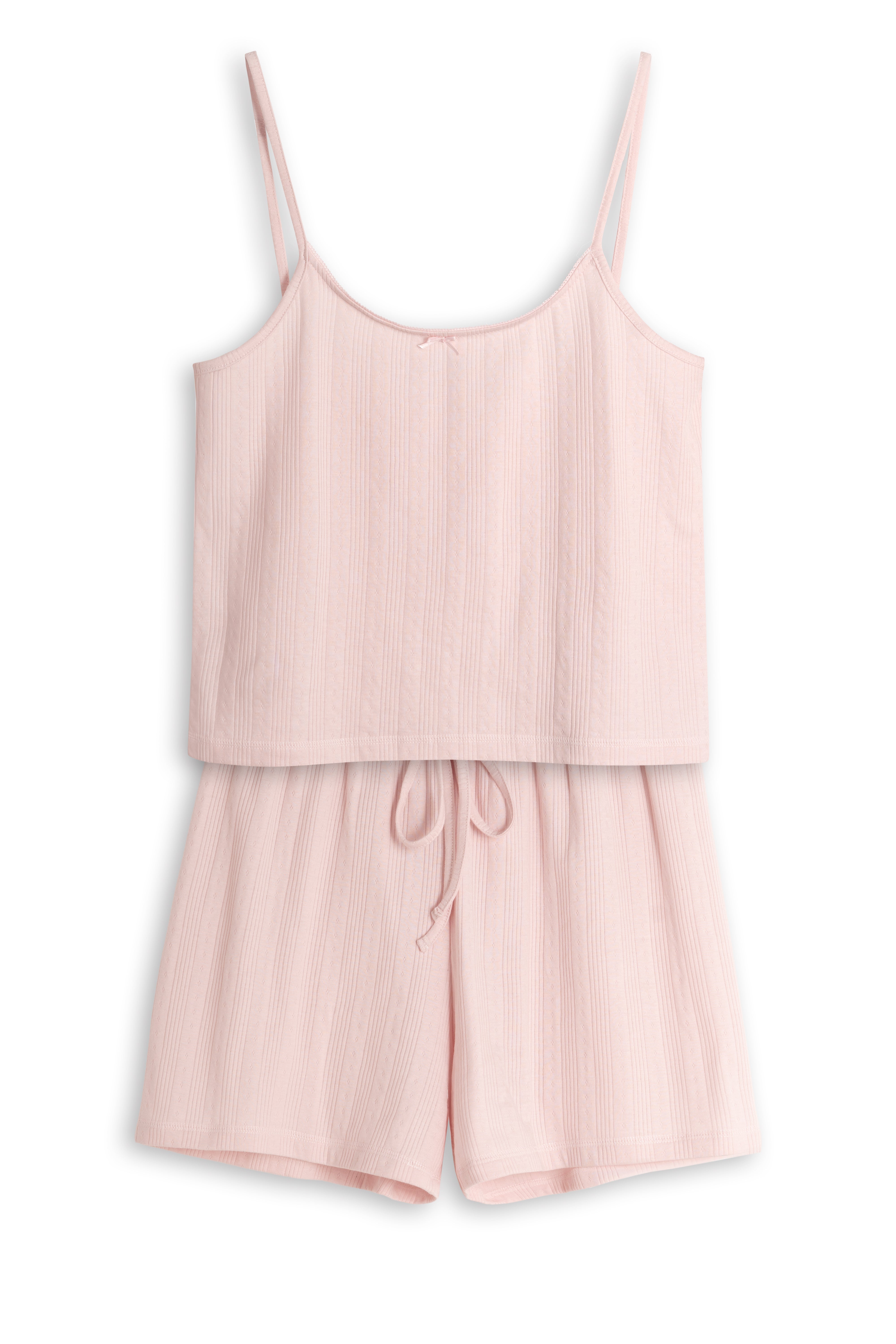 Shorty-Pyjama in Rosé aus Pointelle-Baumwolle mit Spaghettiträgern