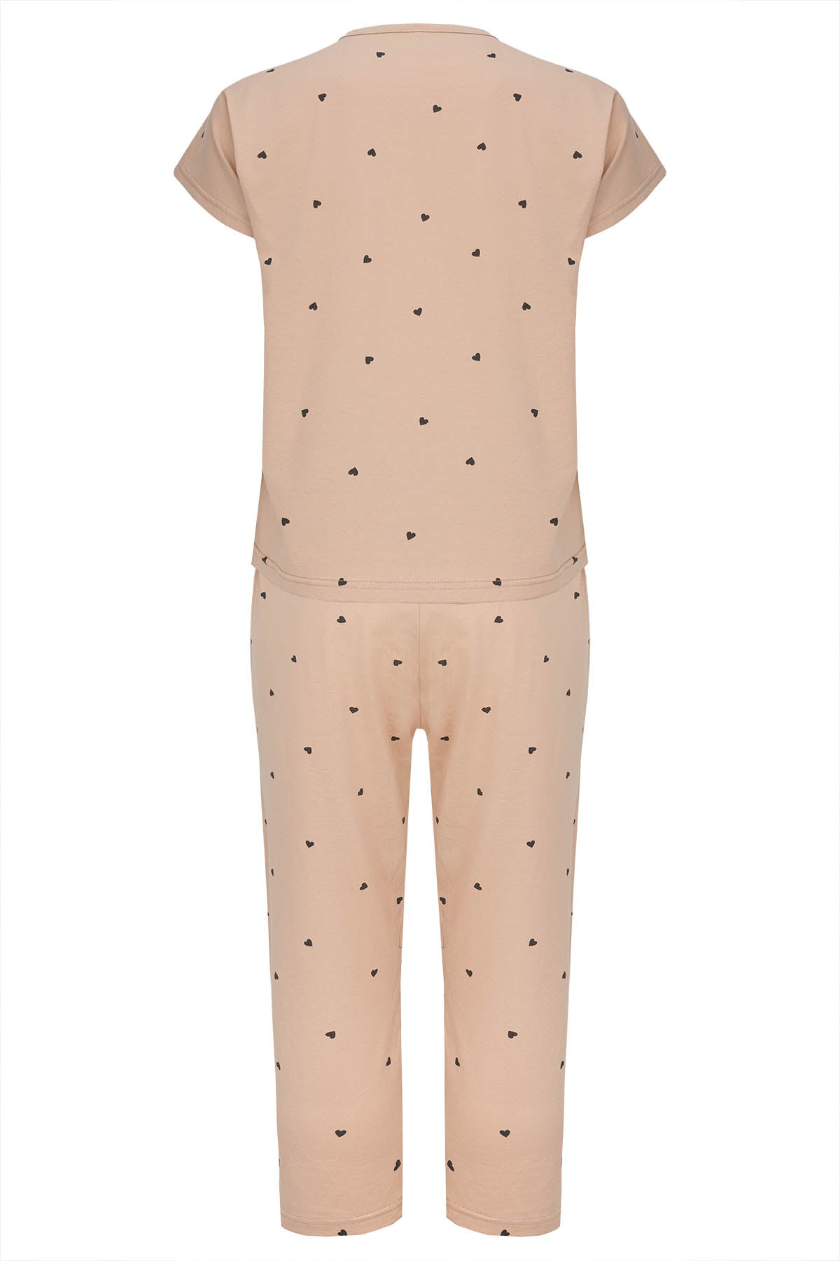 Capri-Pyjama-Damen-Beige-Herzen-Rückansicht-freigestellt