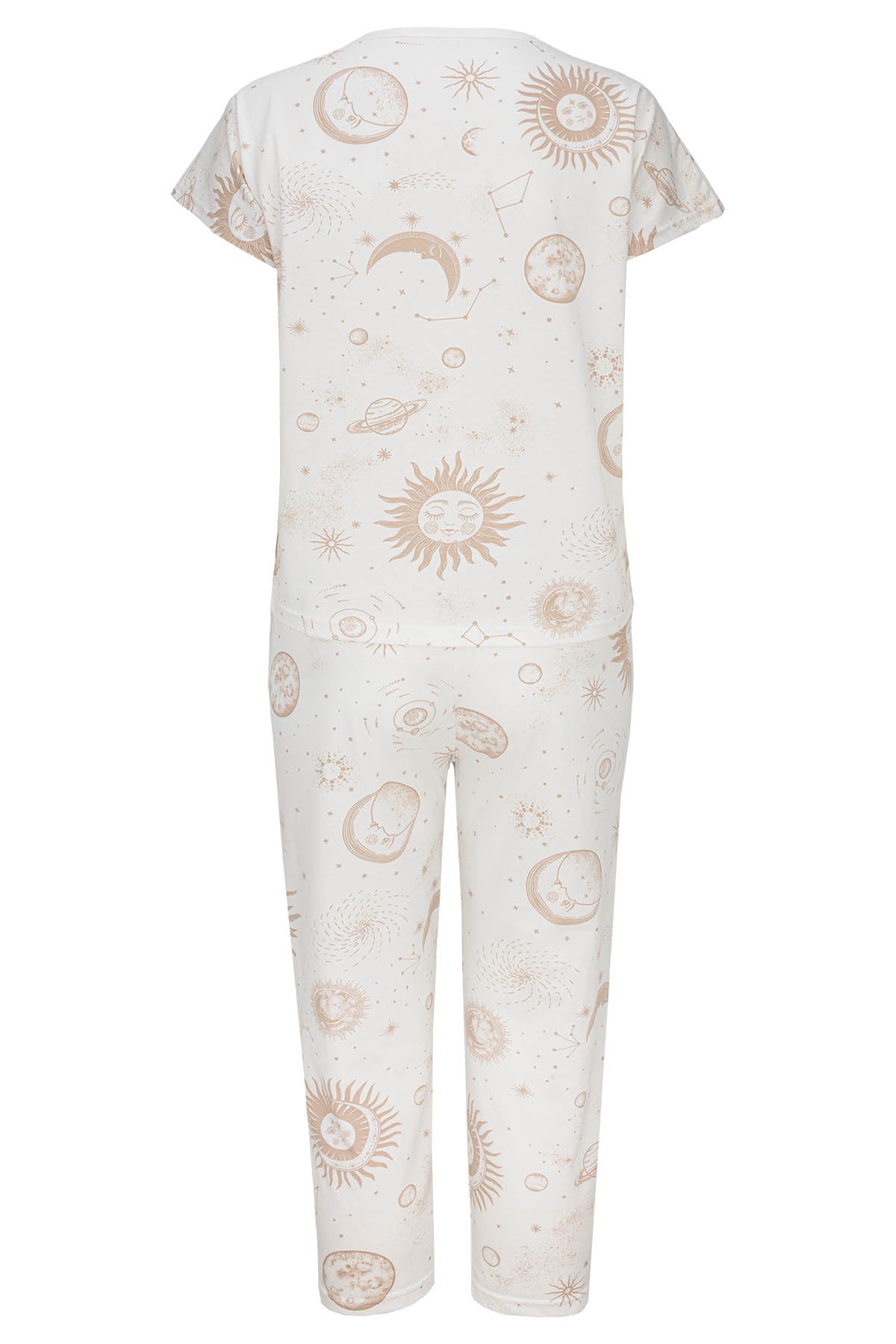 Kurzarm-Pyjama-Damen-weiß- Sonne‑Mond‑Sterne‑Set-Rückansicht-freigestellt