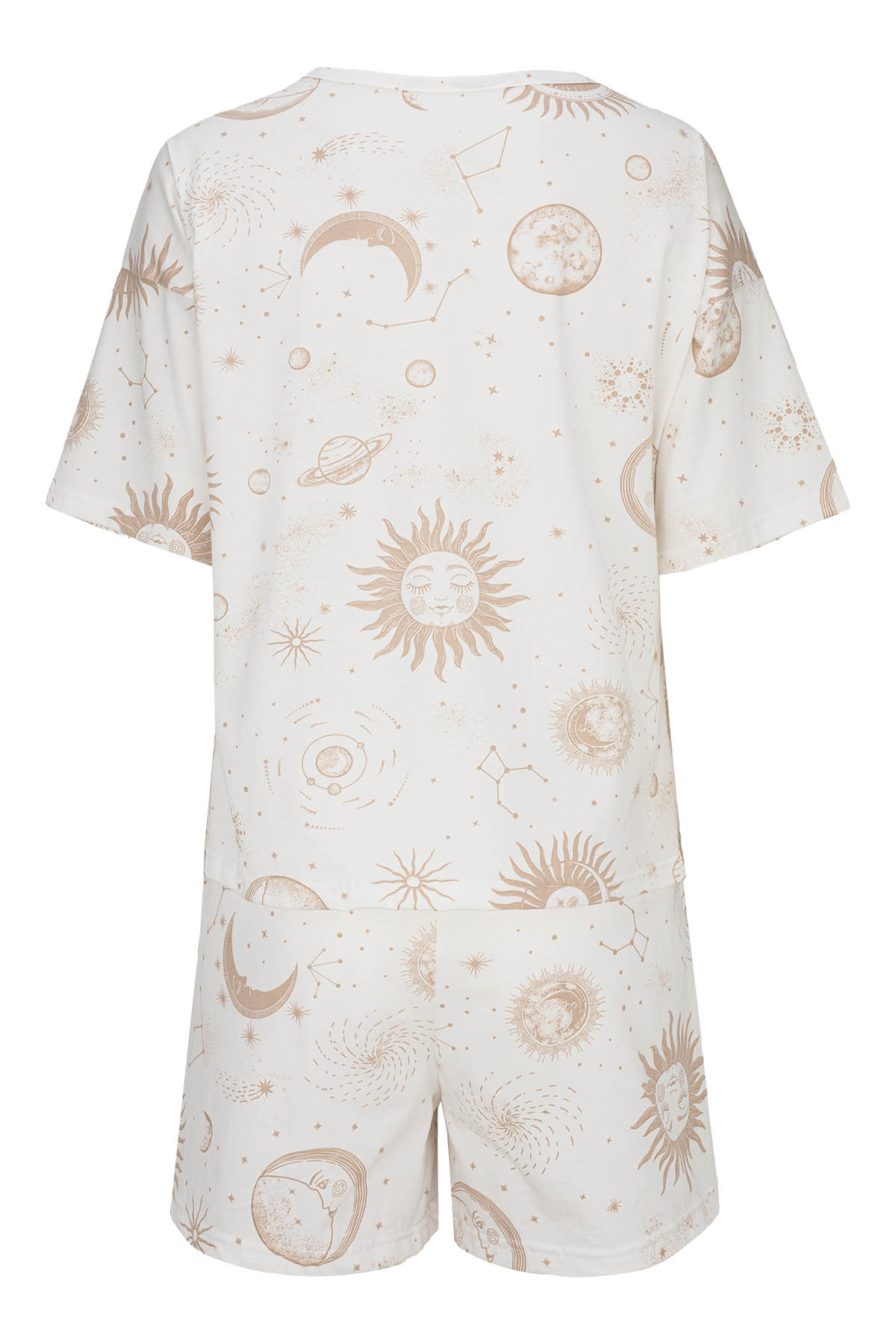 Kurzarm-Shorty-Pyjama-Damen-Himmelskörper-Print-Rückansicht-freigestellt